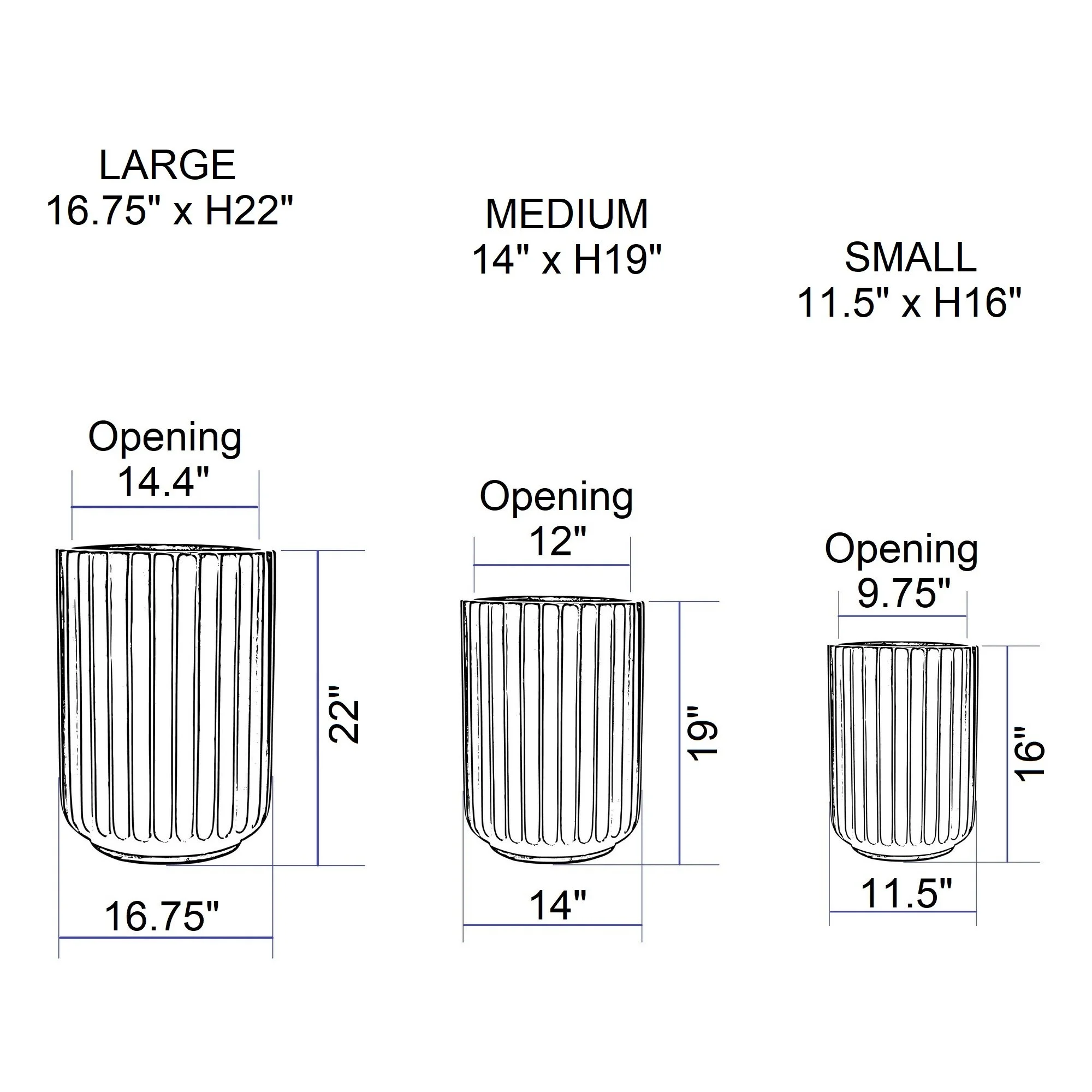 DTY Signature Mount Elbert  1-piece Fluted Fiberstone Planter 14