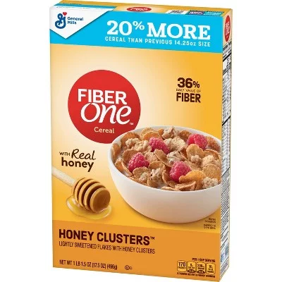 Fiber One Cereal, Honey Cluster, 17.5 Oz (Pack of 8)