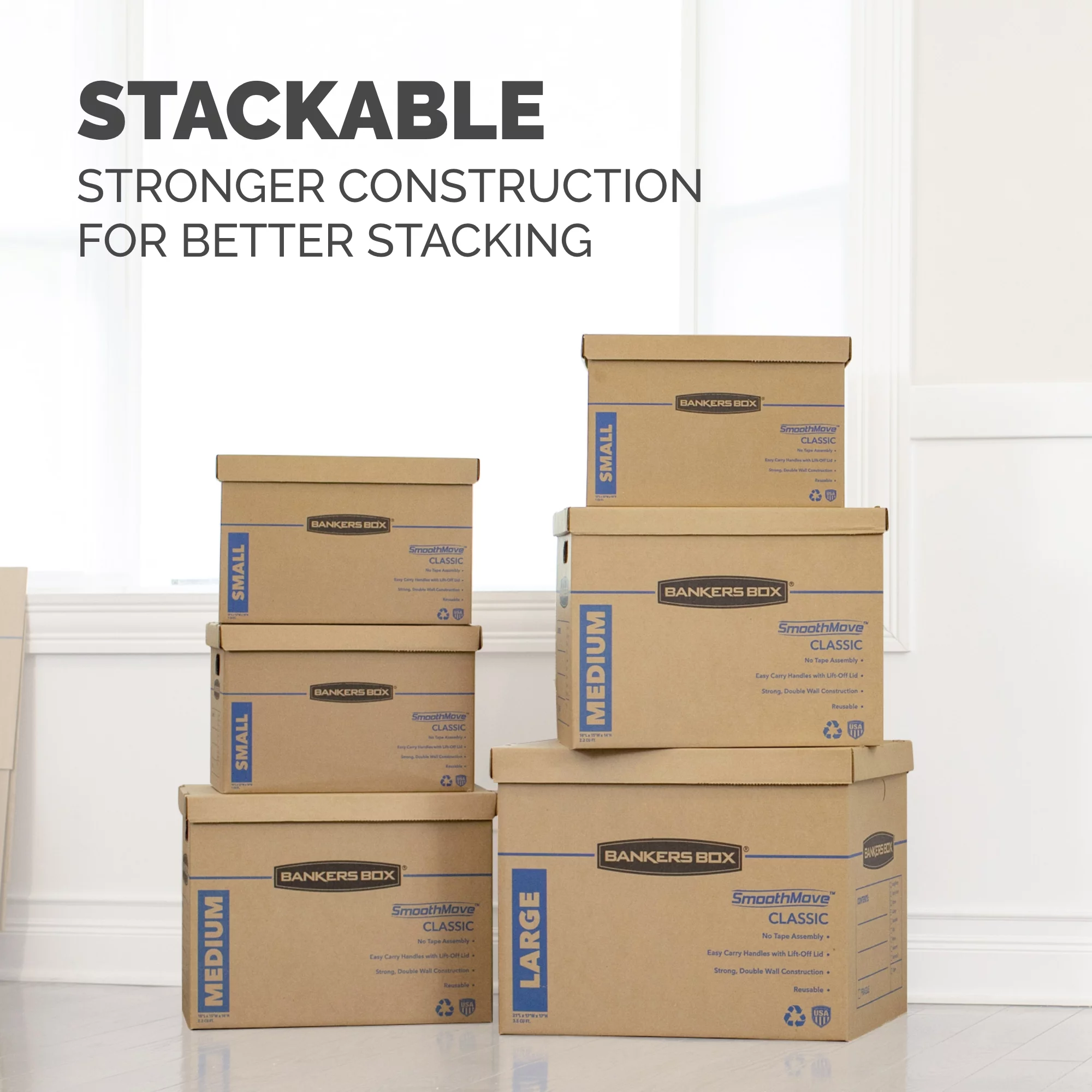 Bankers Box Smooth Move™ Classic Moving Boxes, Medium Lift-off Closure - Kraft - Recycled