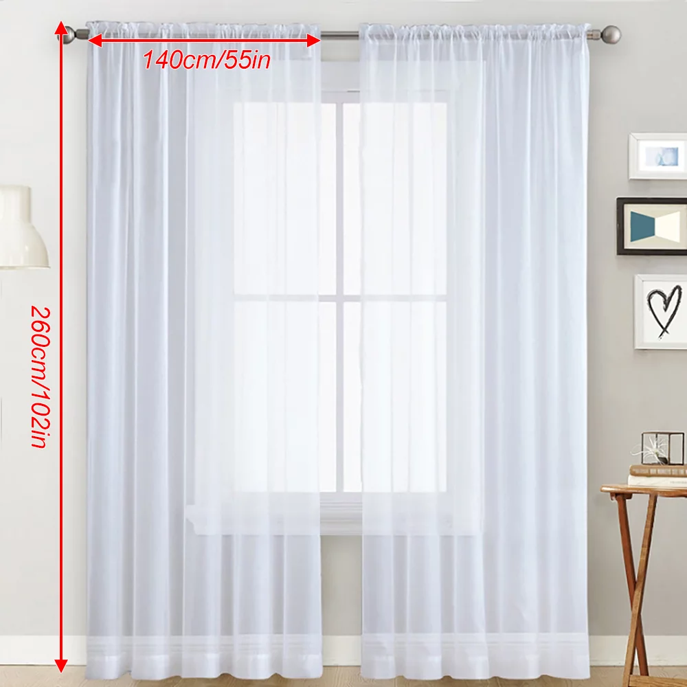 Sheer Curtains Living Room Rod Pocket Window Curtain Panels Bedroom Semi Sheer Voile Curtains White (55''Wx102''L,2 Panels)