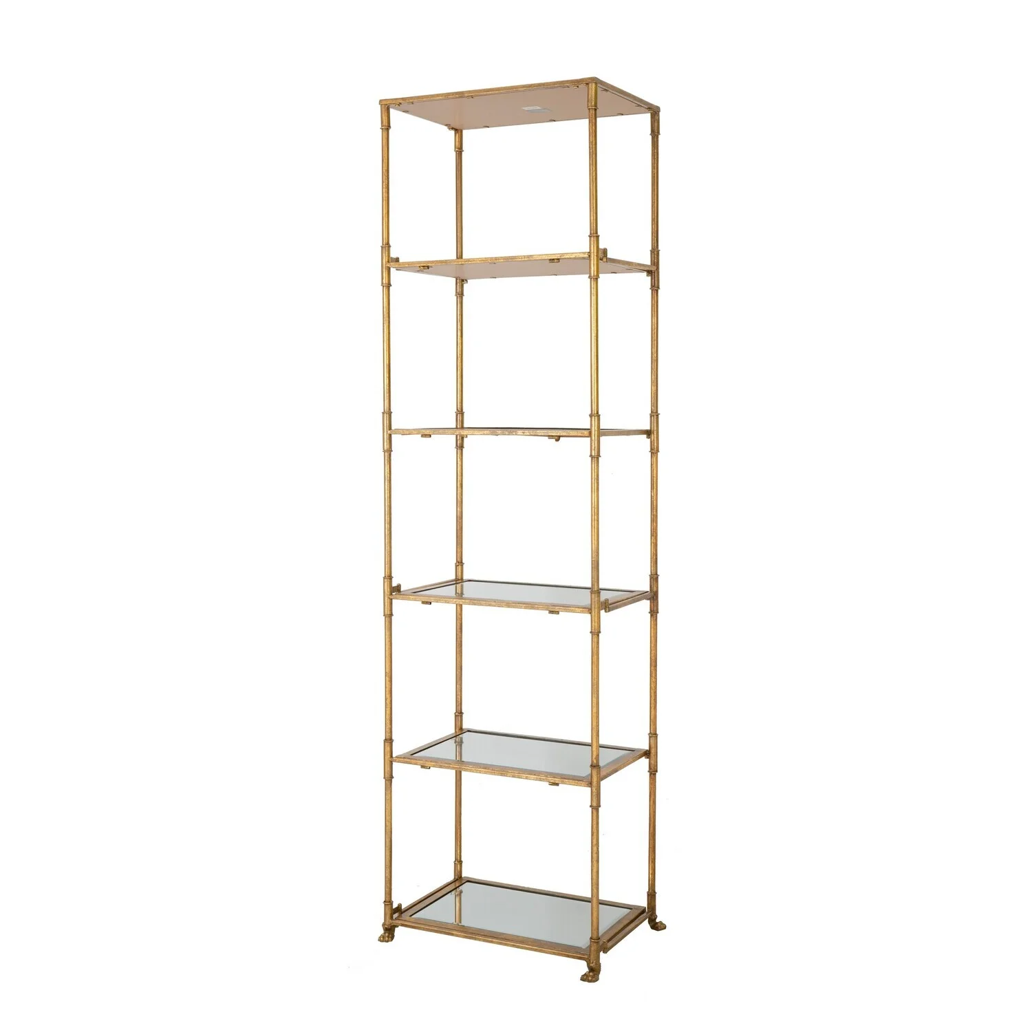 Maykoosh Southwestern Style 71 Inch Shelf, 6 Tier Design, 5 Glass Shelves, Iron Frame, Gold Finish