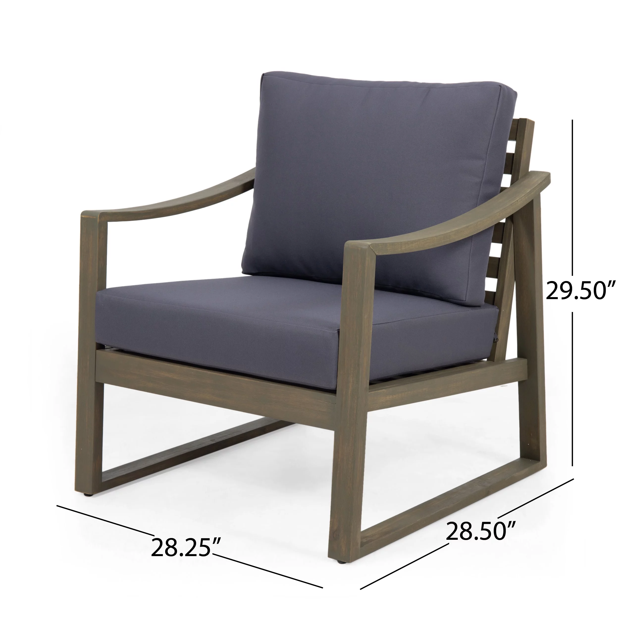 Barclay Acacia Wood Outdoor Club Chair with Cushion, Gray and Dark Gray