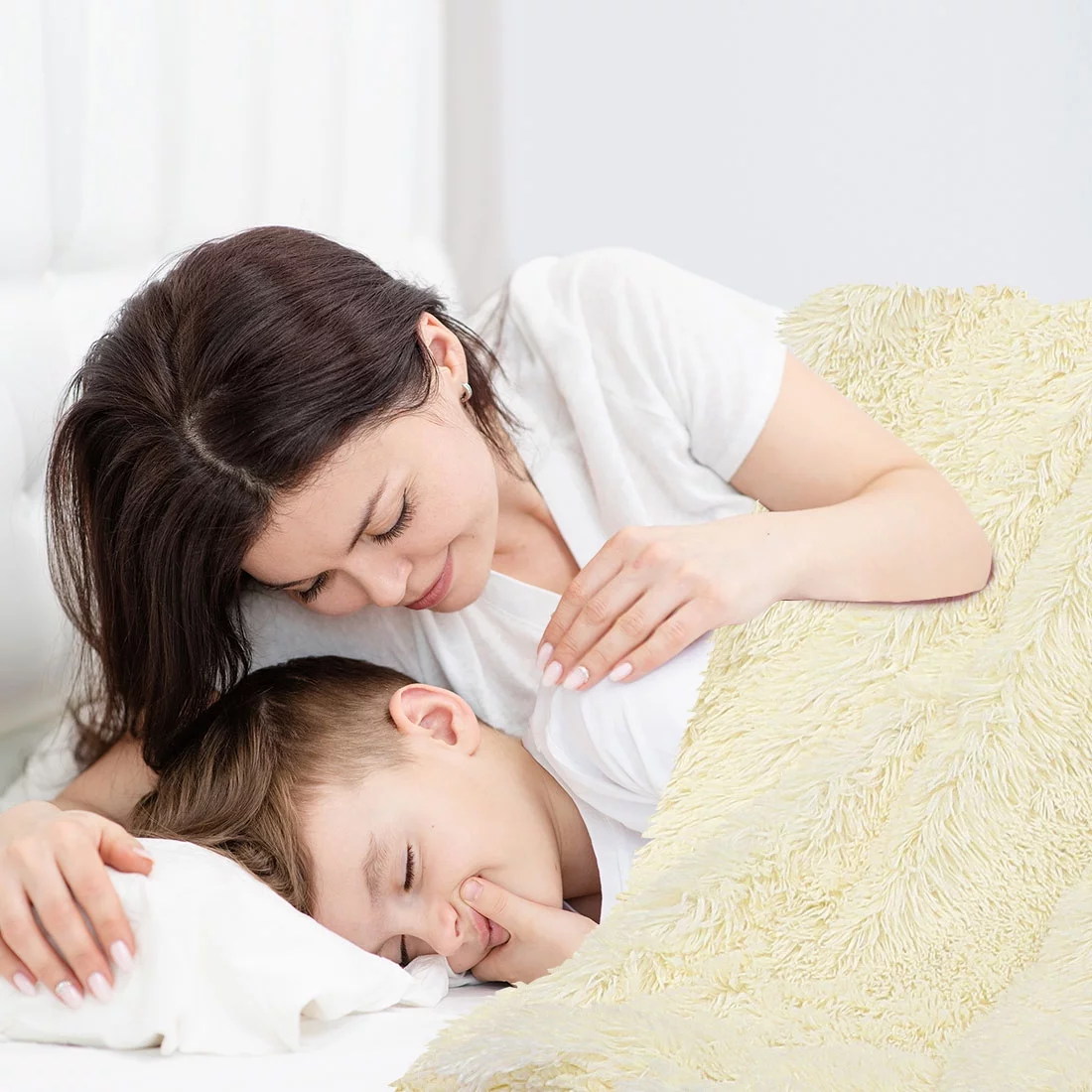 Unique Bargains Shaggy Faux Fur Soft Sherpa Blanket Beige Queen(90