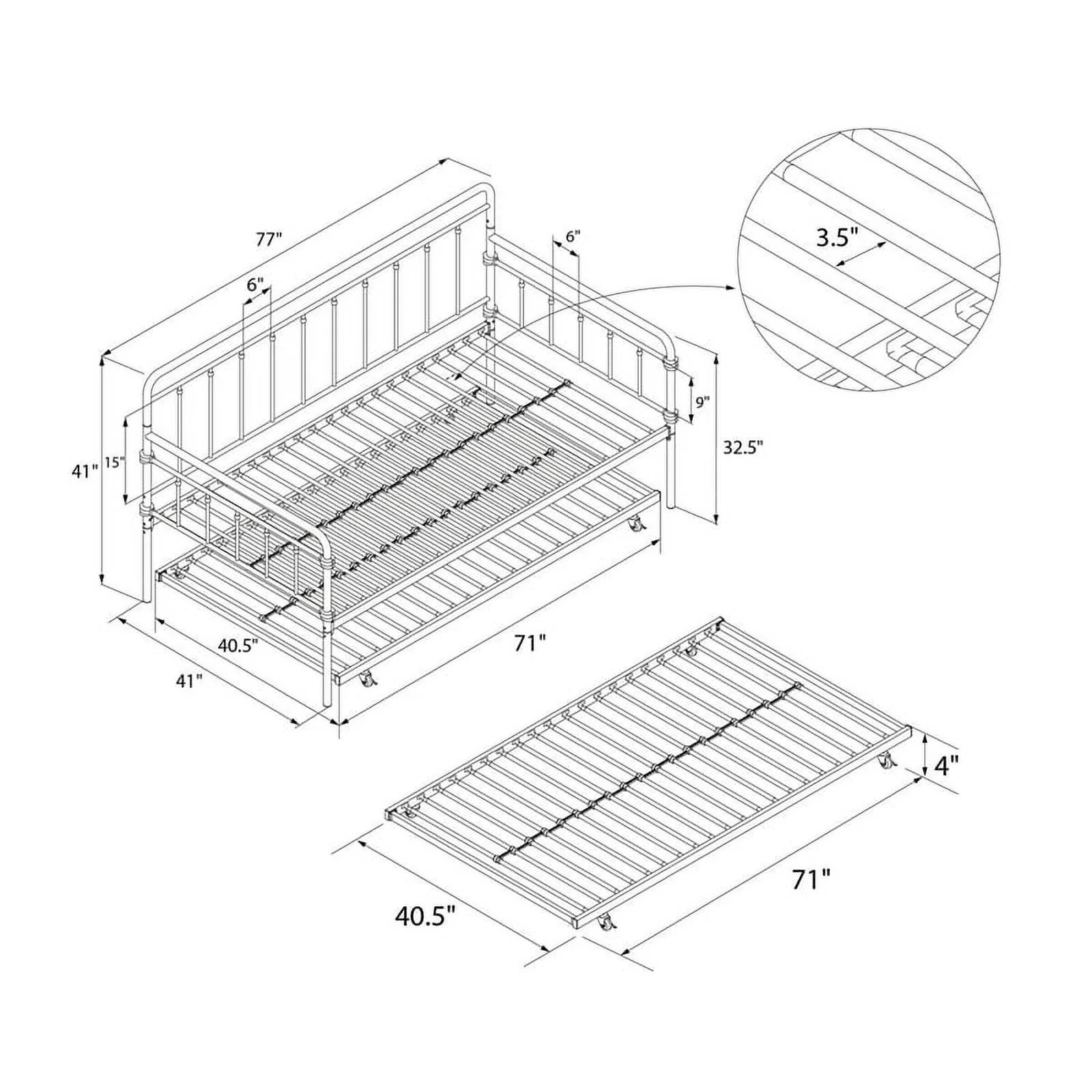DHP Winston Metal Daybed/Trundle Twin in Black