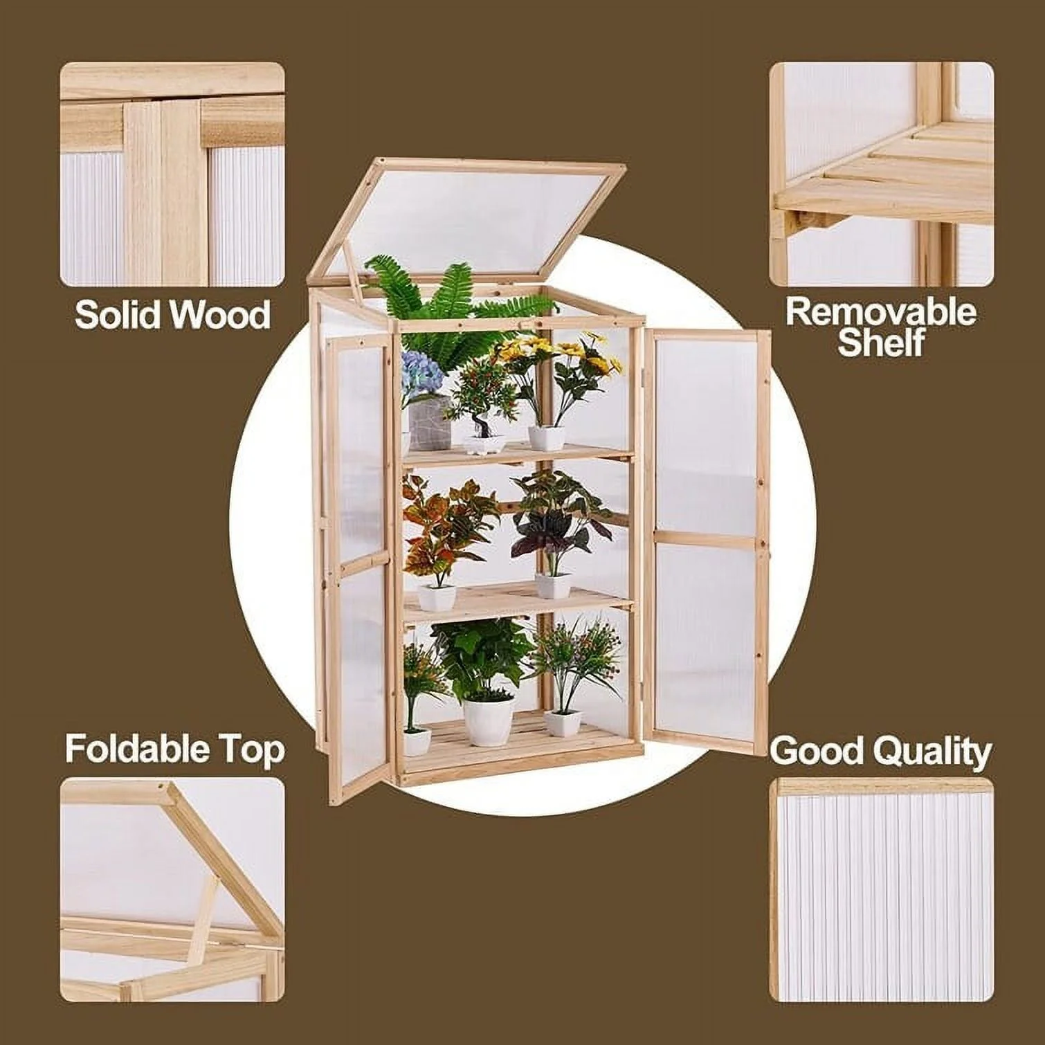 BIGTREE Wooden Cold Frame Greenhouse, Raised Flower Planter Protection Box style 2