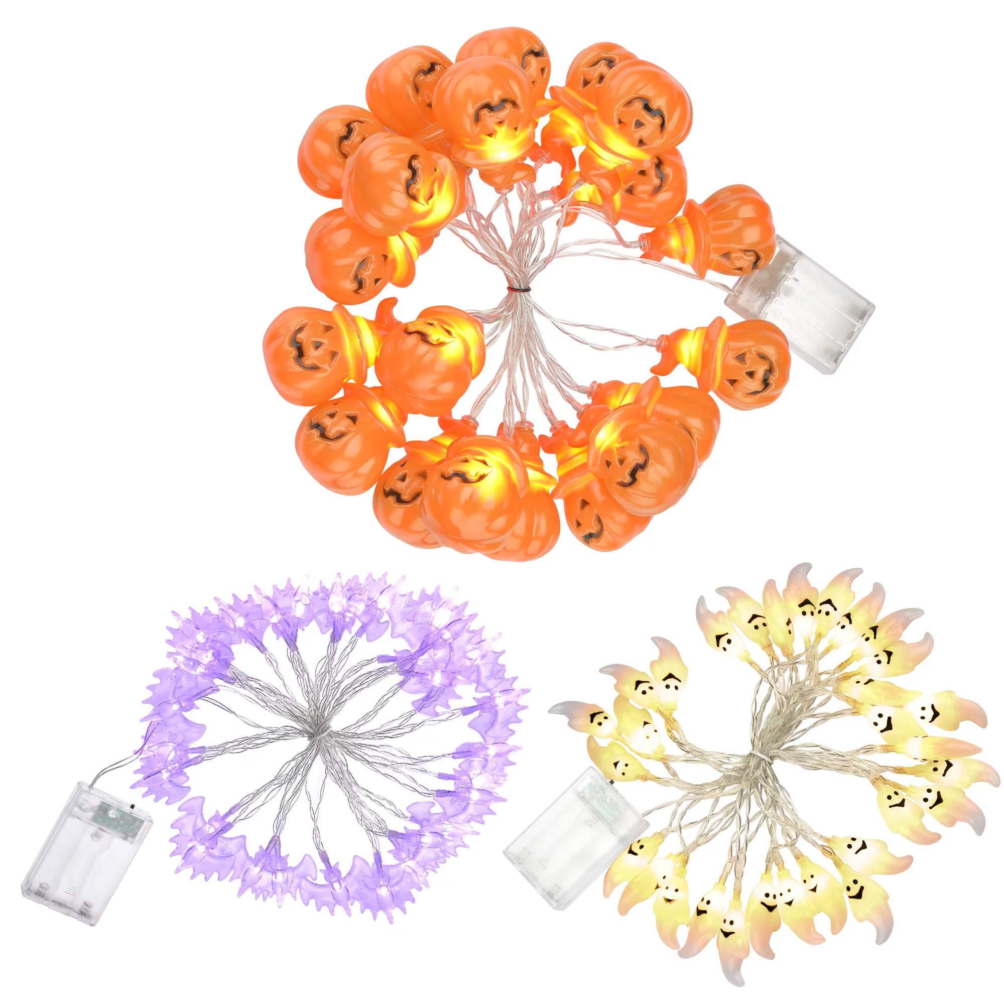 3Pack Halloween String Lights White Ghost Pumpkin Bat LED Fairy Light Xmas Party