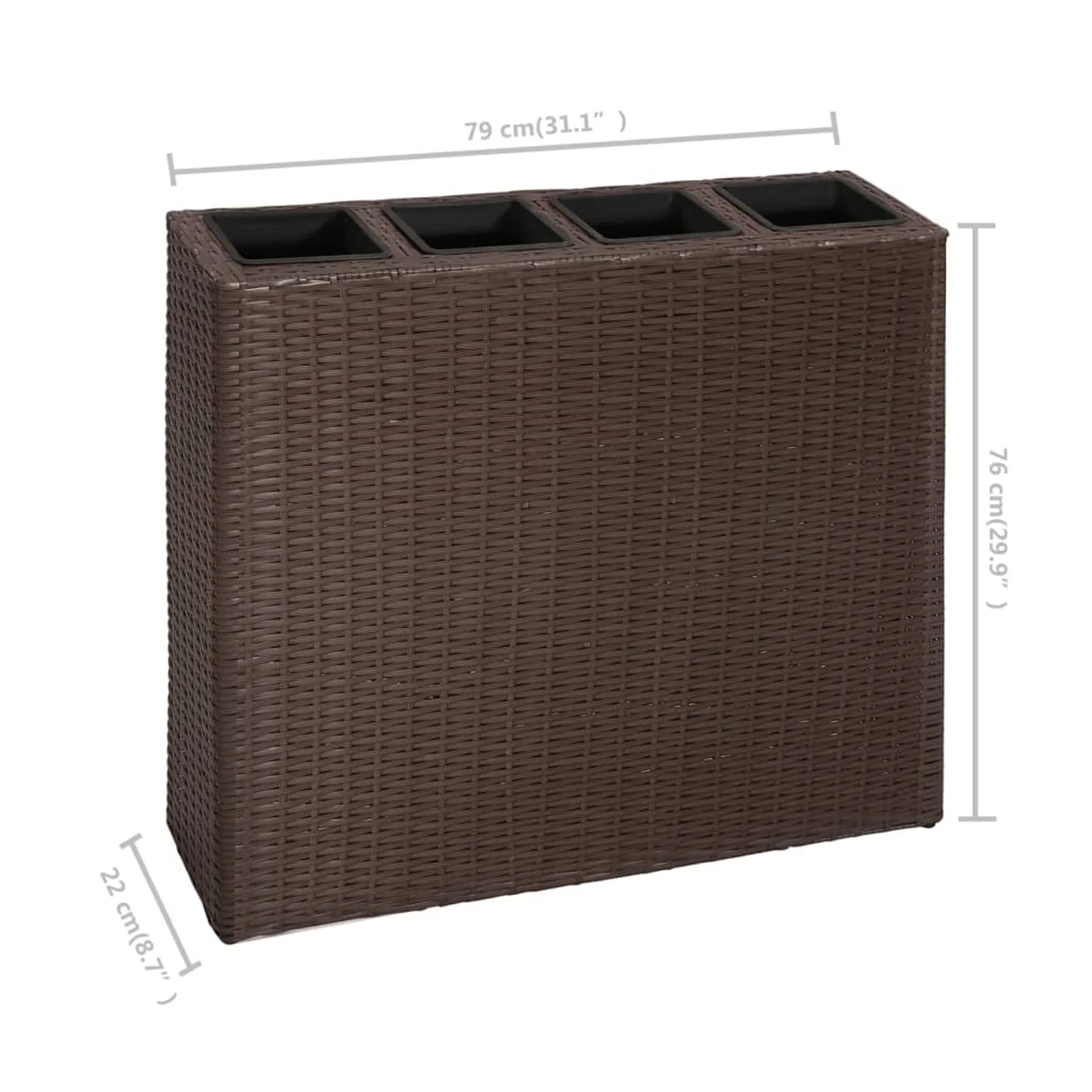 Htovila Garden Raised Bed with 4 Pots 2 pcs Poly Rattan Brown