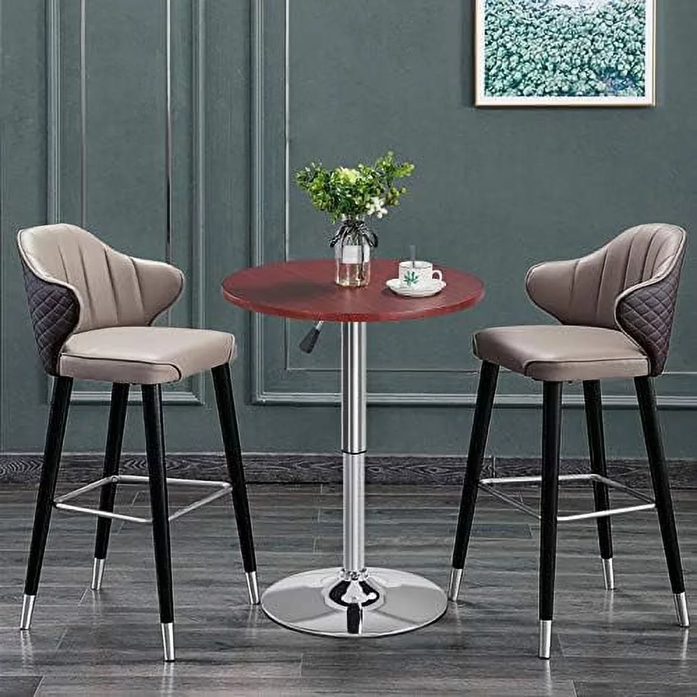 Height Adjustable Round Pub Table Counter Bar MDF Top Table 360 Degree Swivel Bar Tables Tall Cocktail Tables Bistro Table, Mahogany