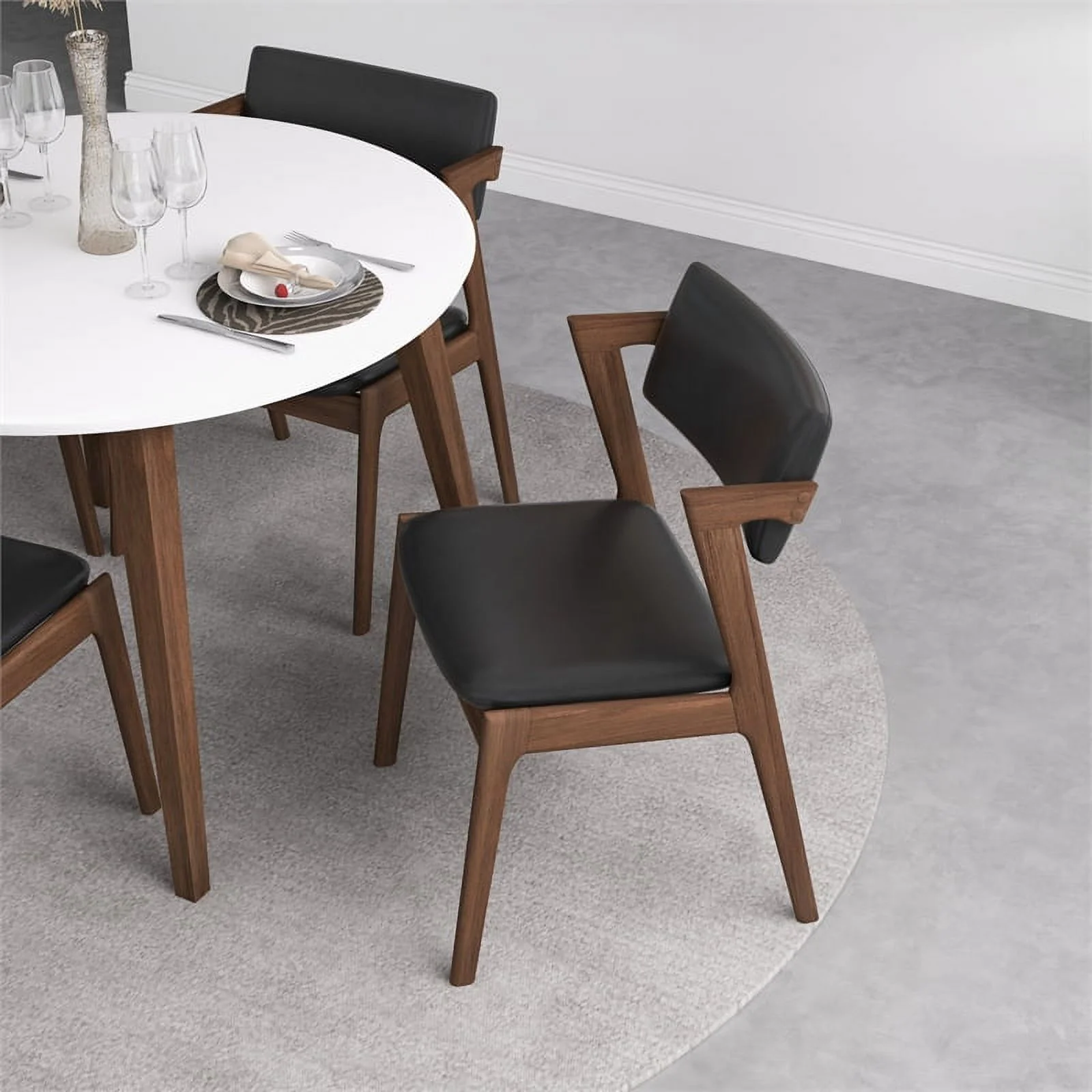 Ilkan Modern Solid Wood Walnut Dining Room & Kitchen Table and Chair Set of 4