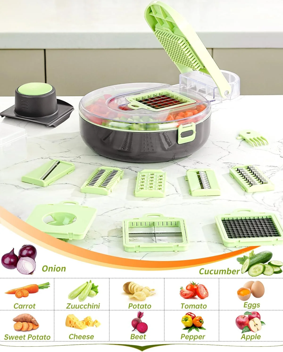 LINLIN Vegetable Chopper,Multifunctional Mandoline Vegetable Slicer,Pro Onion Chopper Food Chopper Manual Mandolin Slicer - Potato Slicer Veg Cutter Onion Dicer Julienne Cheese Grater.
