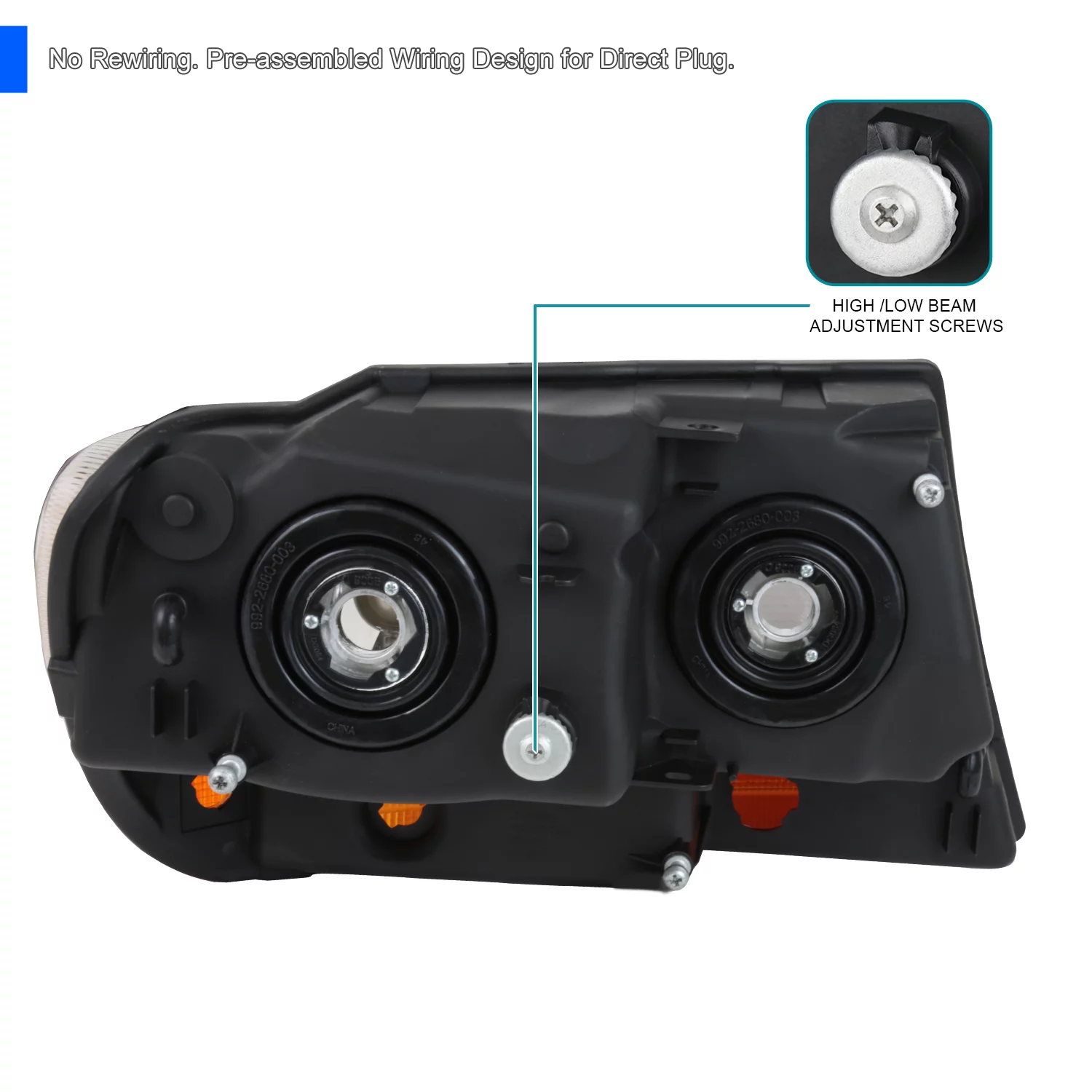 Spec-D Tuning Clear Headlights Compatible with 1999-2004 Jeep Grand Cherokee L+R Pair Head Light Lamp Assembly