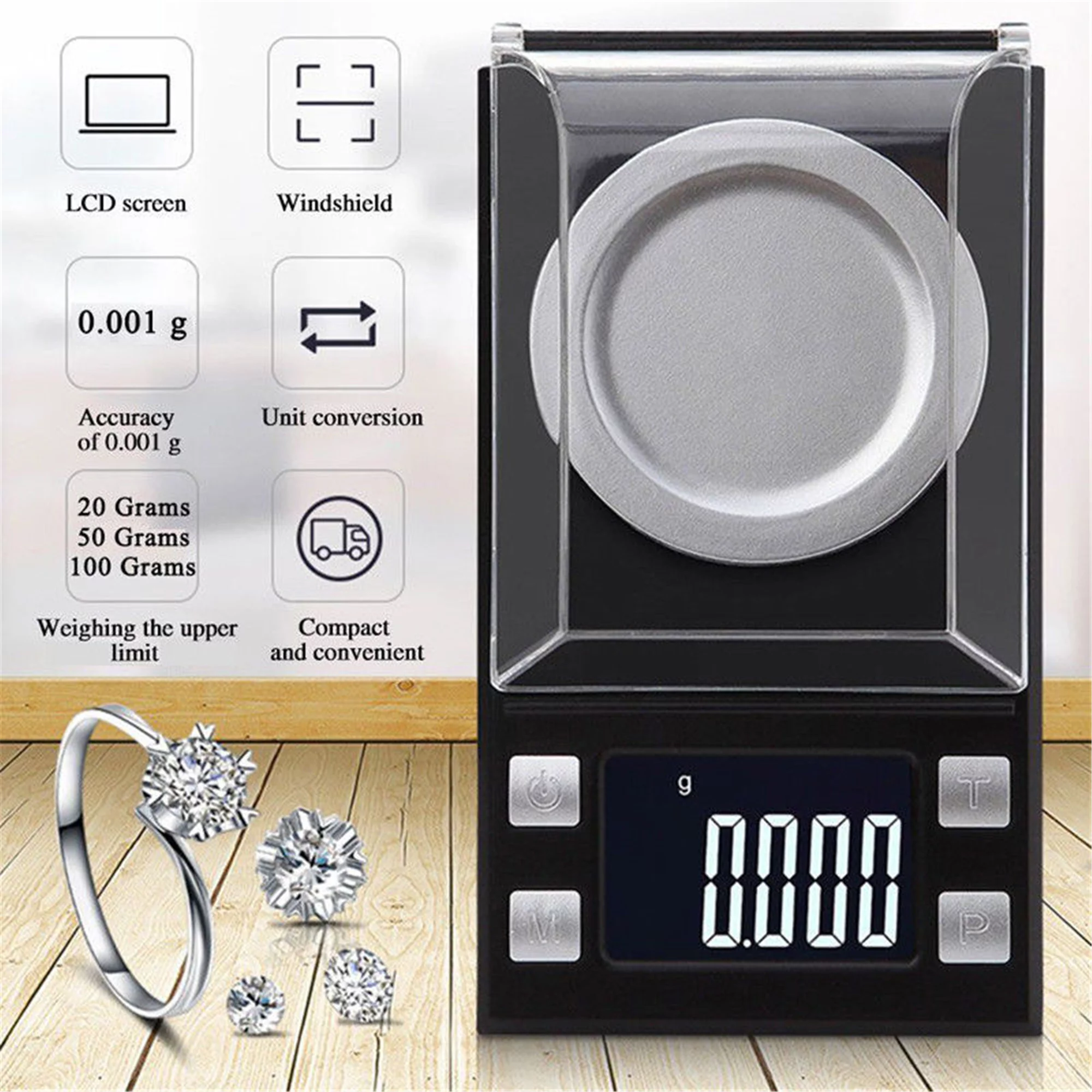 Aunavey 100 x 0.001g Digital Milligram Pocket Scale Jewelry Scale with 50g Calibration Weights