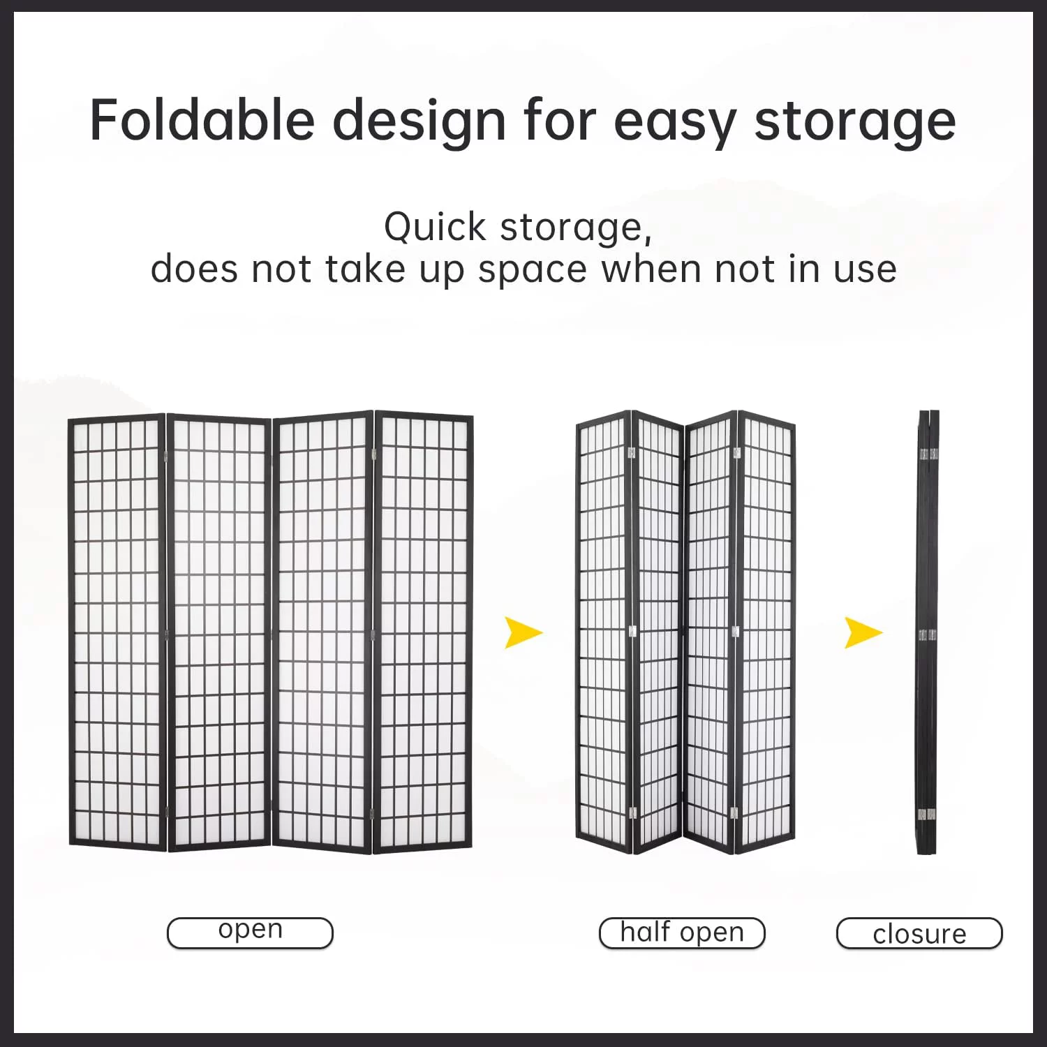 FDW 6Ft Room Divider 4 Panel Folding Privacy Divider Wall Divider Portable Freestanding Wood,White