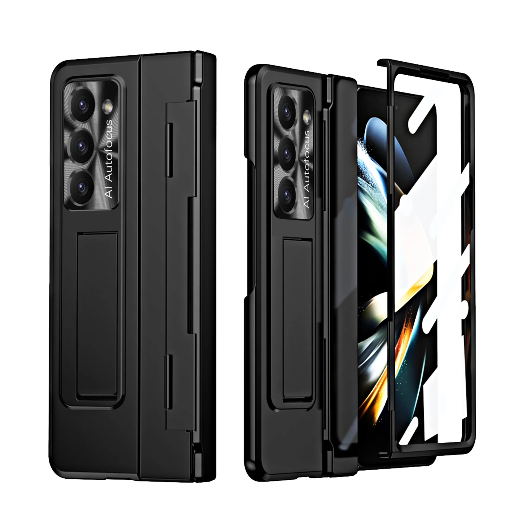 ELEHOLD Full Body Case for Samsung Galaxy Z Fold5,Hinge Protection Built-in Screen Protector Hidden Bracket Kickstand Luxury Plating Armor Shockproof Case for  Galaxy Z Fold5 2023, Black