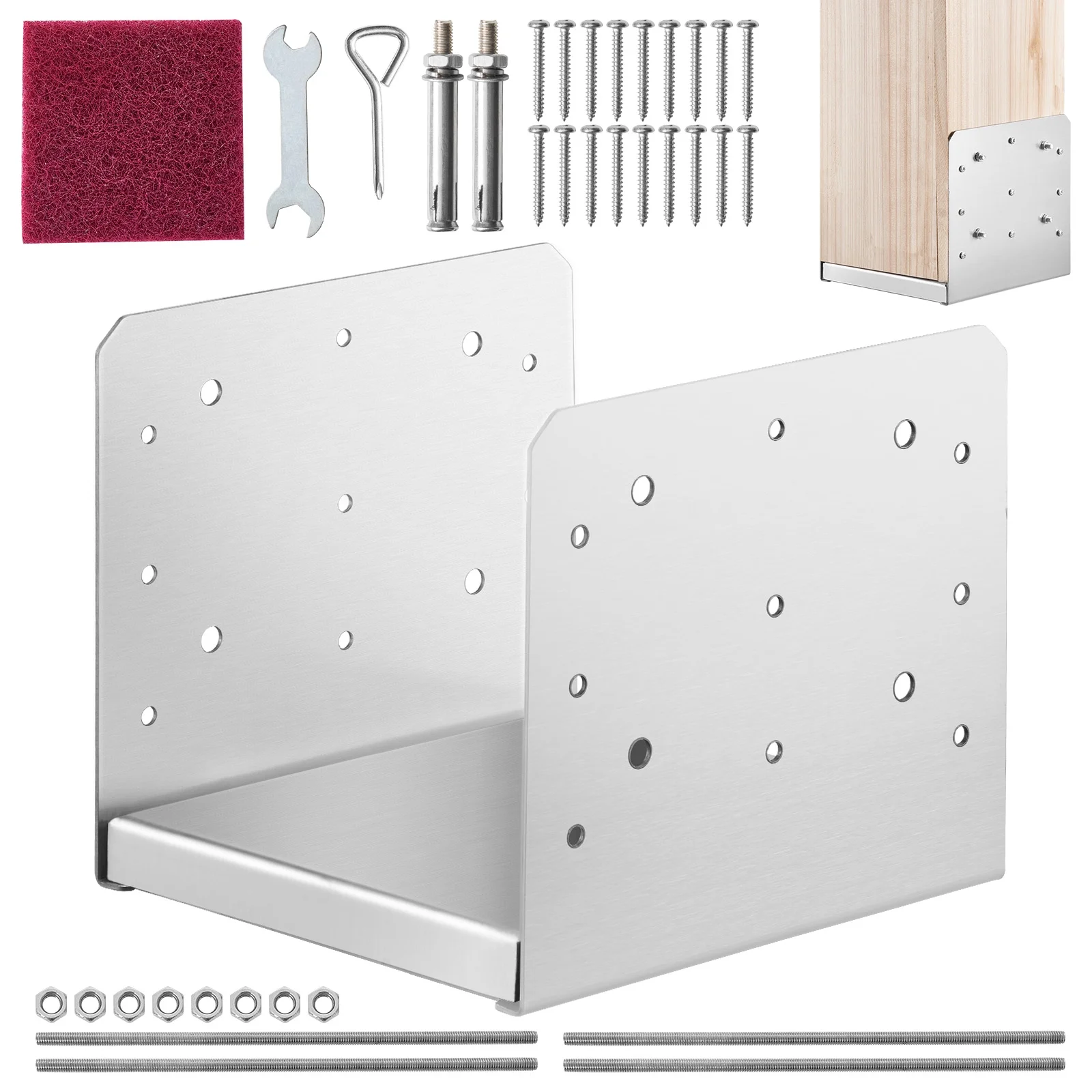 SKYSHALO 1Pcs 8x8 Concrete Deck Post Anchor Base Adjustable Post Bracket Post Base