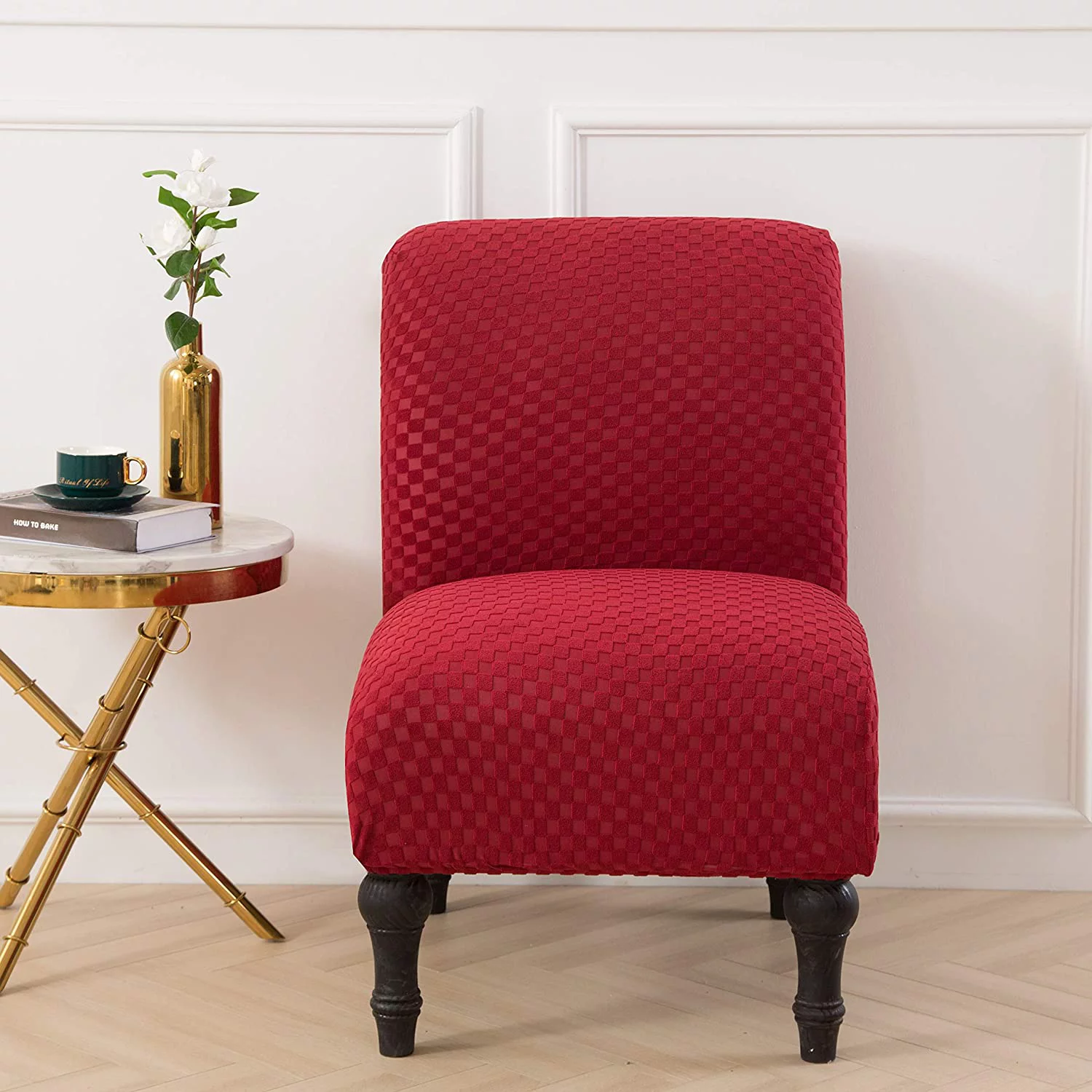 TOPCHANCES Stretch Textured Grid Armless Wing Back Chair Slipcover,  Armless Accent Chair Cover Universal Removable Washable