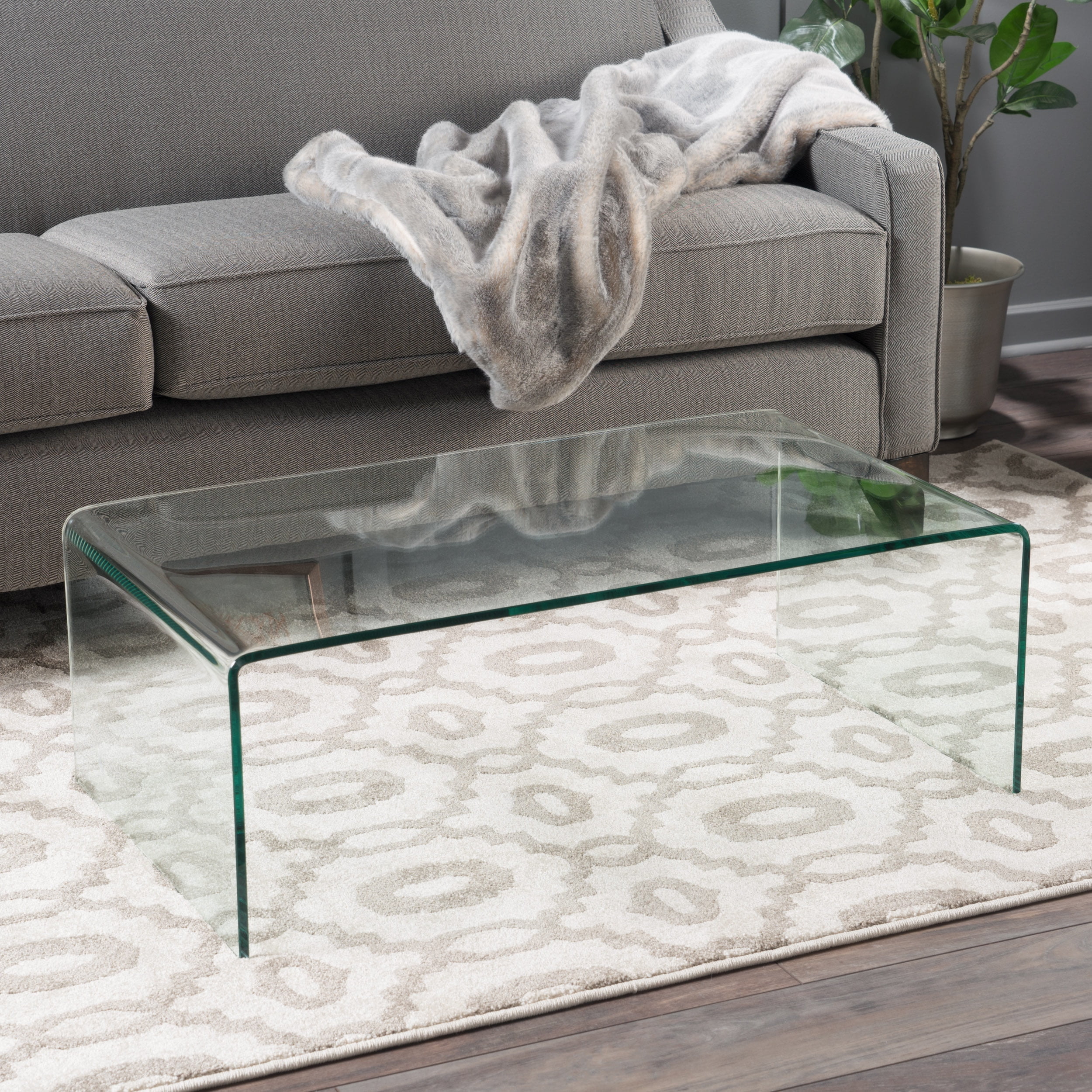 Noble House Roman Tempered Glass Coffee Table, Clear