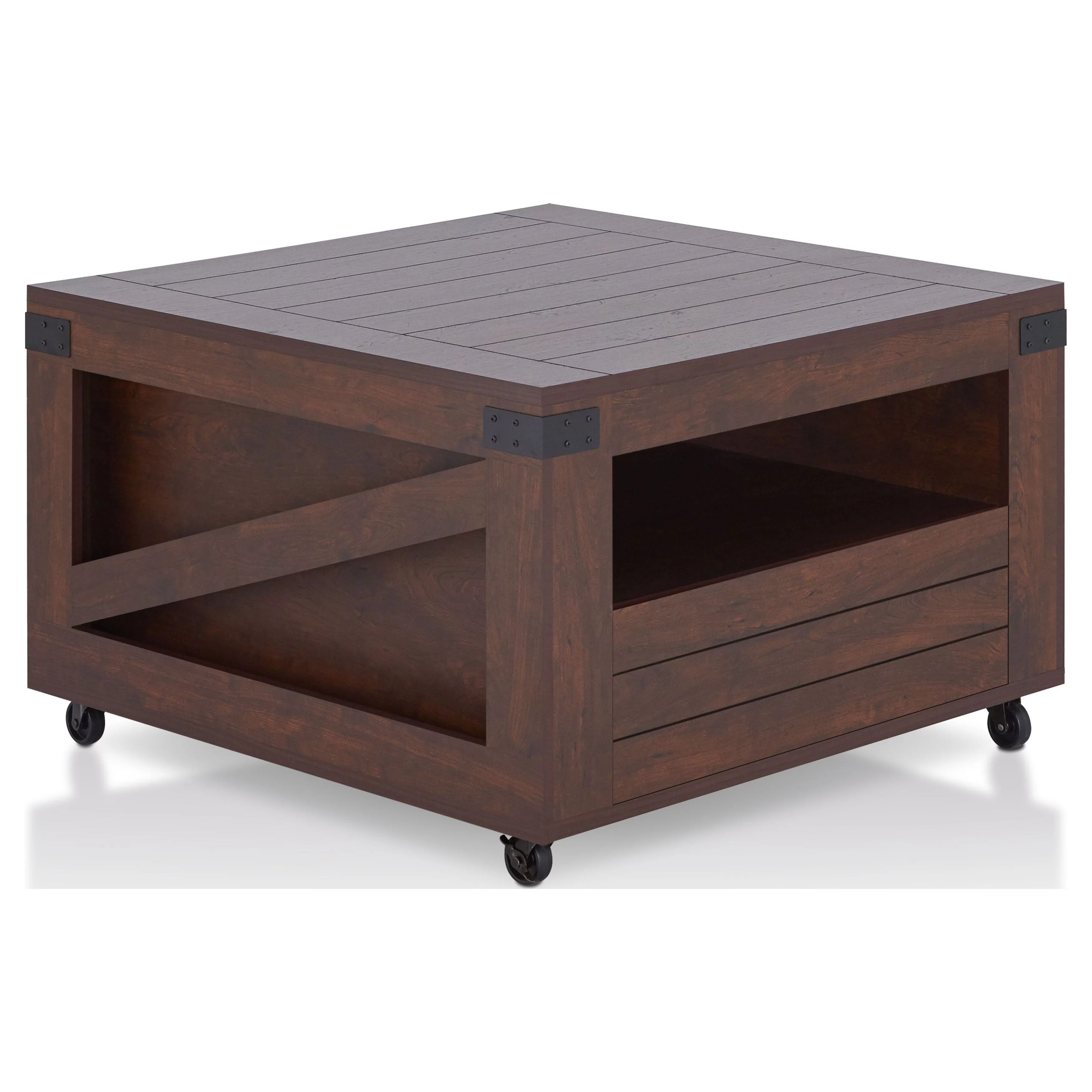 Furniture of America Kala Industrial 32-inch 1-Shelf Coffee Table by  Vintage Walnut Walnut Finish, Wood Finish