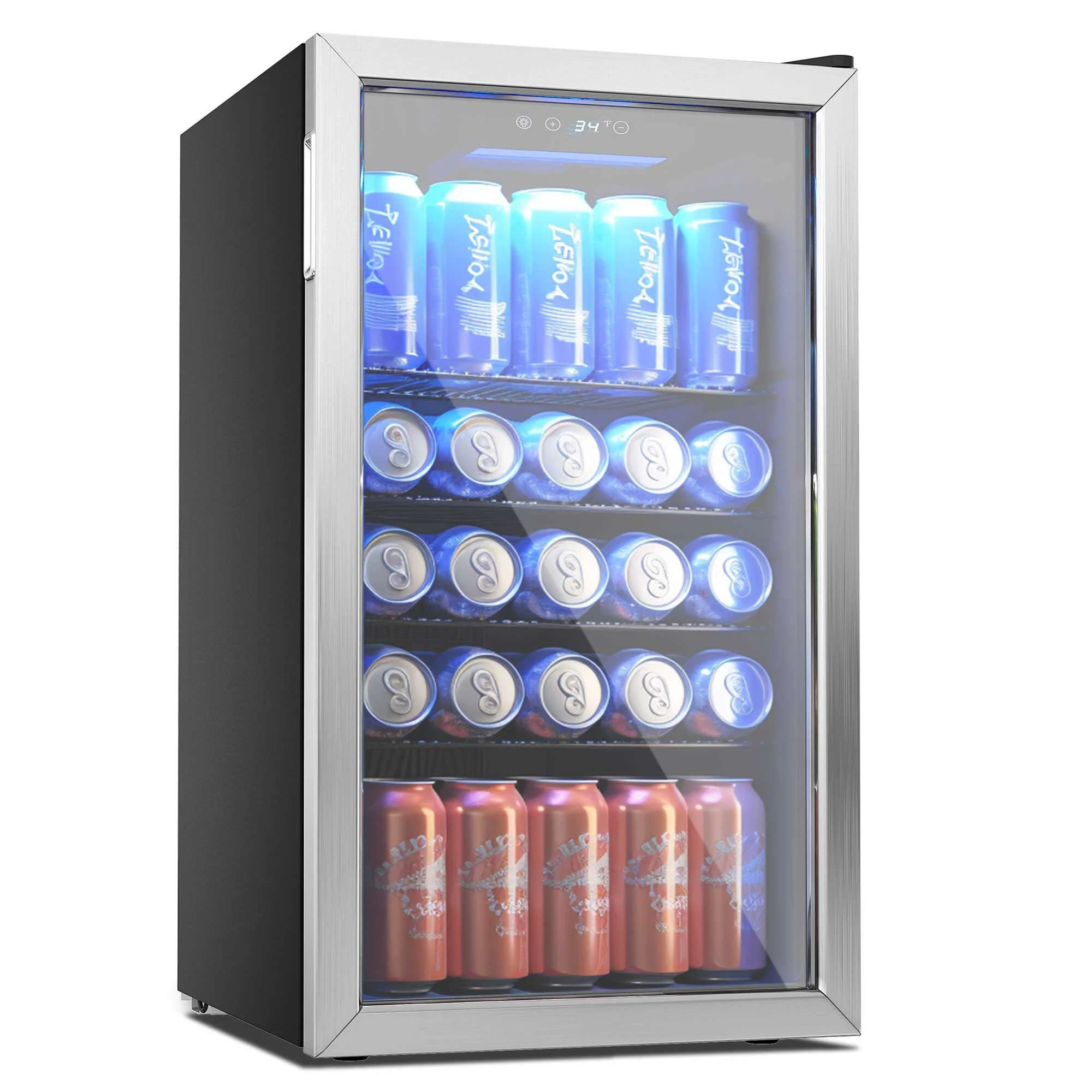 Beverage Refrigerator and Cooler, 126 Can Mini fridge with Glass Door, Small Refrigerator with Adjustable Shelves for Soda Beer or Wine, Perfect for Home/Bar/Office