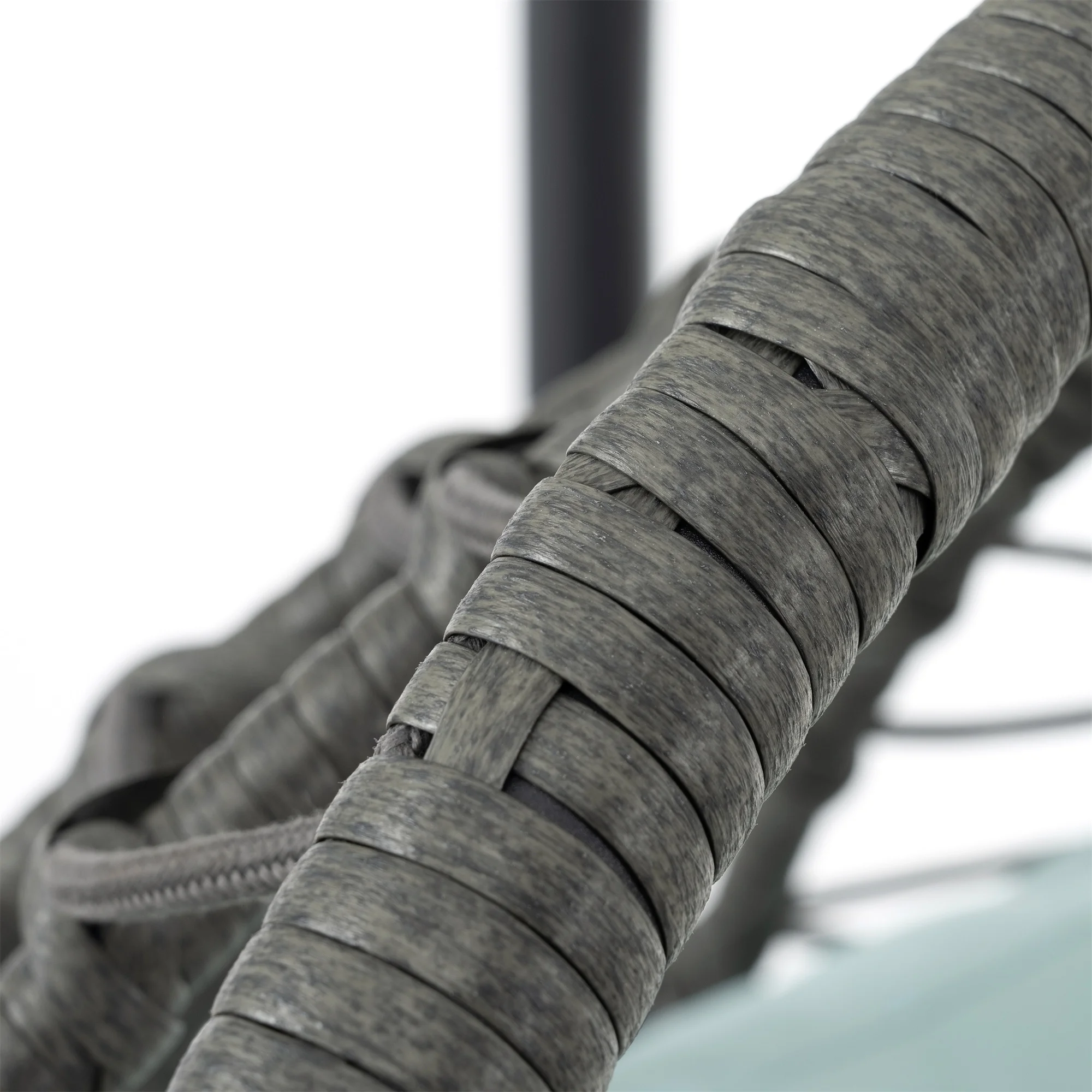 Patio Wicker Hanging Egg Chair with Stand - Brown Wicker, Grey Cushion