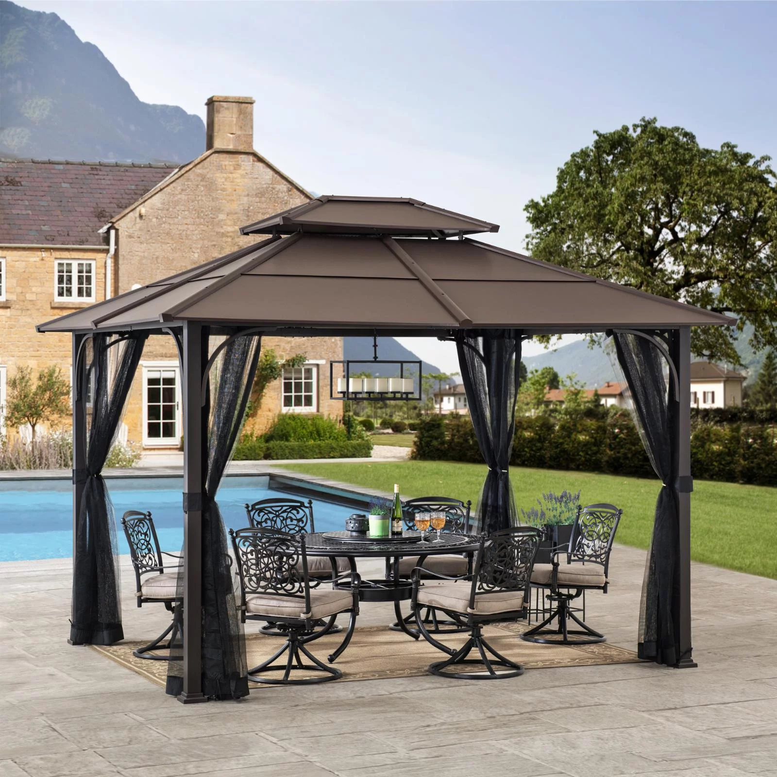 Sunjoy Hip 10 x 12 ft. 2 Tier Hardtop Steel Gazebo