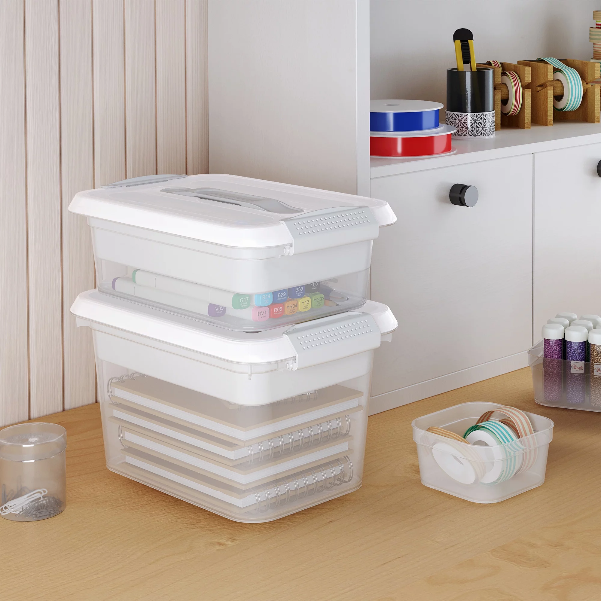 Pen+Gear Latchmate Plastic Storage Box, 6.2 Quart, White, Adult