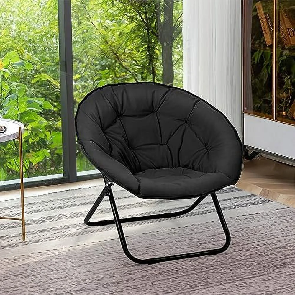 TJCGDTY Folding Faux Fur Saucer Chair Portable Folding Soft  Chair for Bedroom  Dorm Rooms  Apartments  Lounging  Garden and Courtyard  Grey