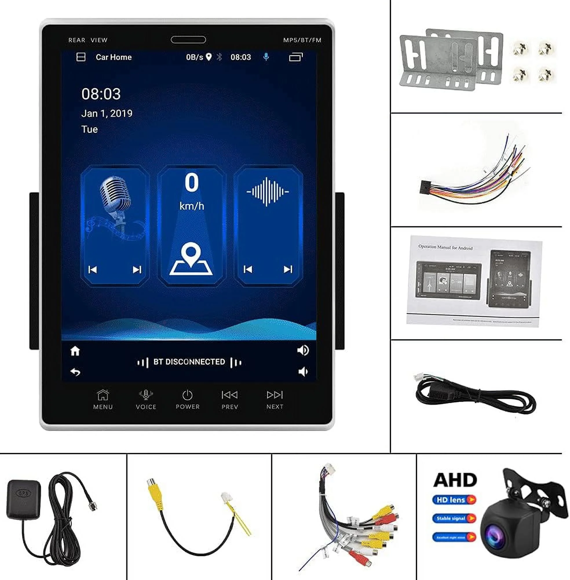 THONZER Android Car Stereo Double Din 9.5'' HD Moving Vertical Touch Screen in Dash Car Radio GPS Navigation Bluetooth, Multi Screen Display, Mirror Link, WiFi, SWC, USB, Rear Camera 2 Din Radio