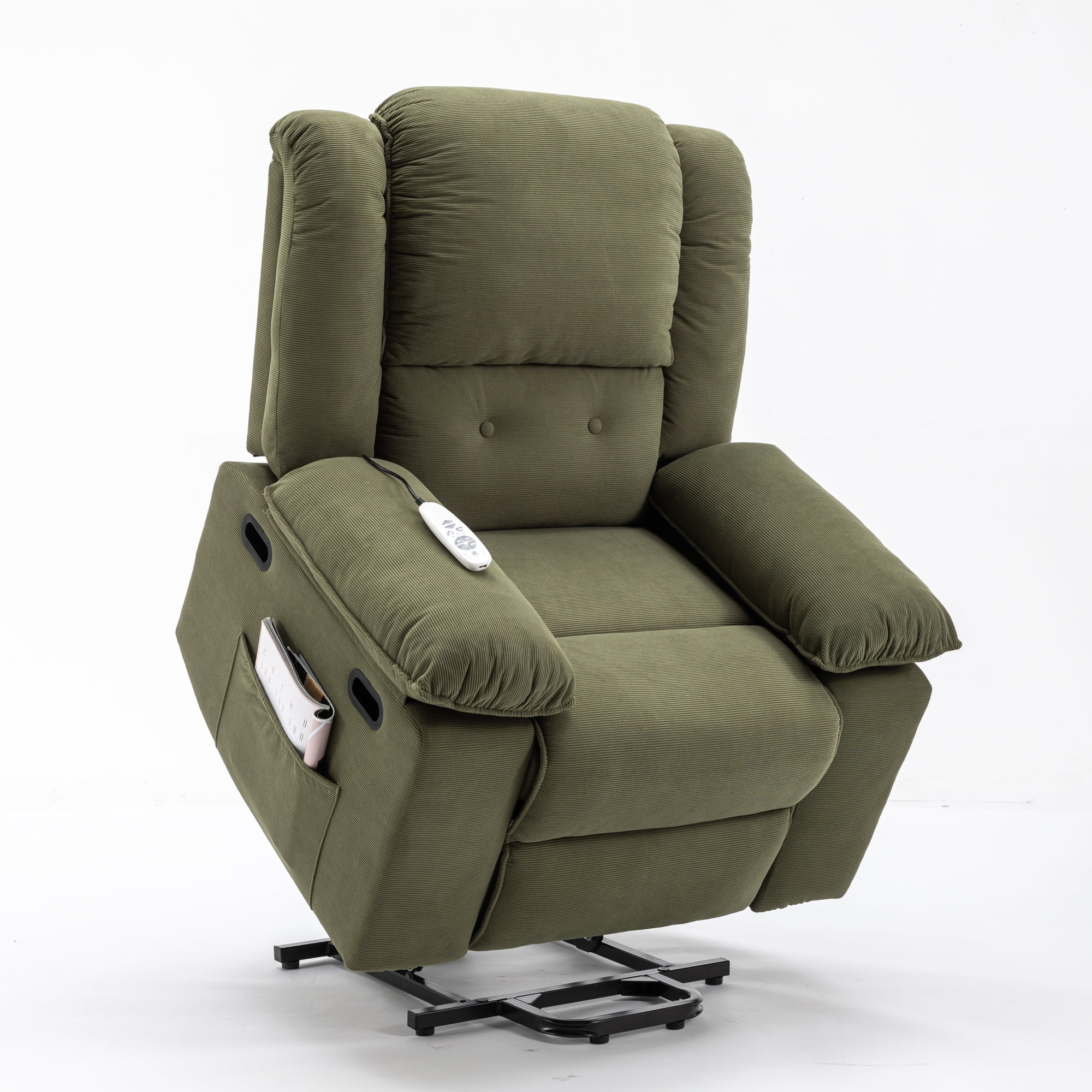 EUROCO Linen Power Lift Recliner Chair Recliners for Elderly with Retractable armrest ,Heat and Adjustable Massage Recliner Chair for Living Room with Infinite Position,Side Pocket,Green