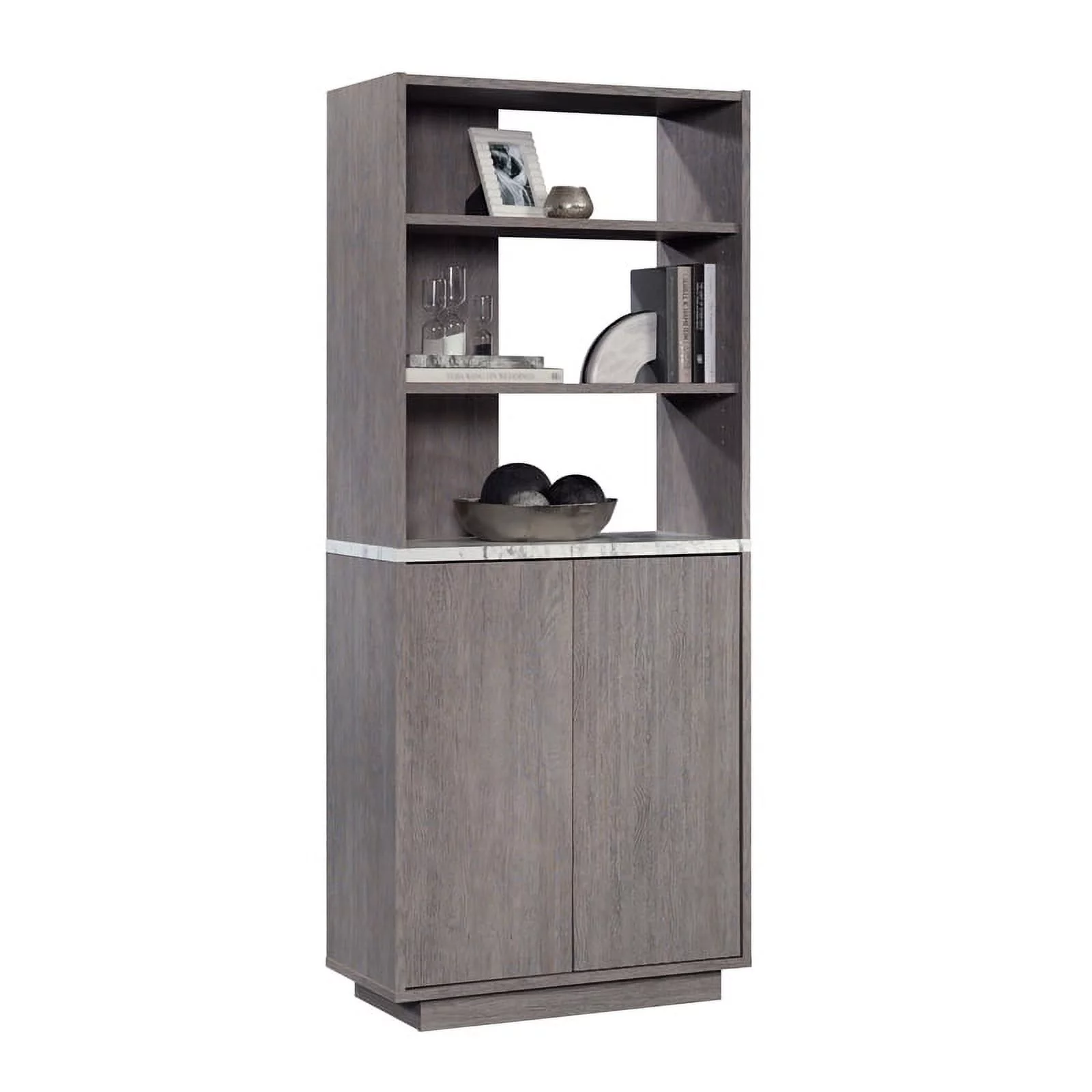 Pemberly Row Modern Engineered Wood Library in Ashen Oak Finish