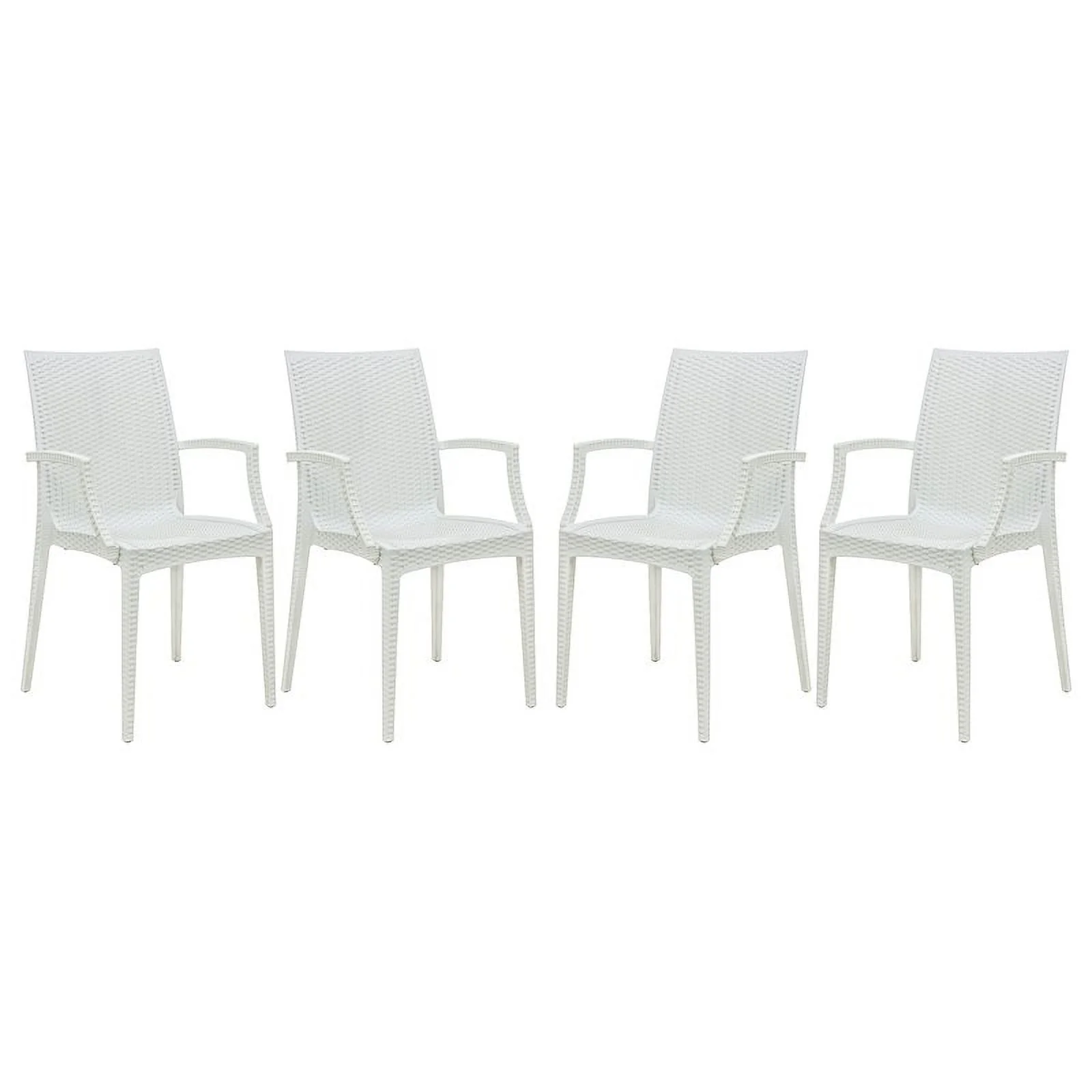 Afuera Living Modern Weave Indoor Outdoor Dining Armchair in White Set of 4