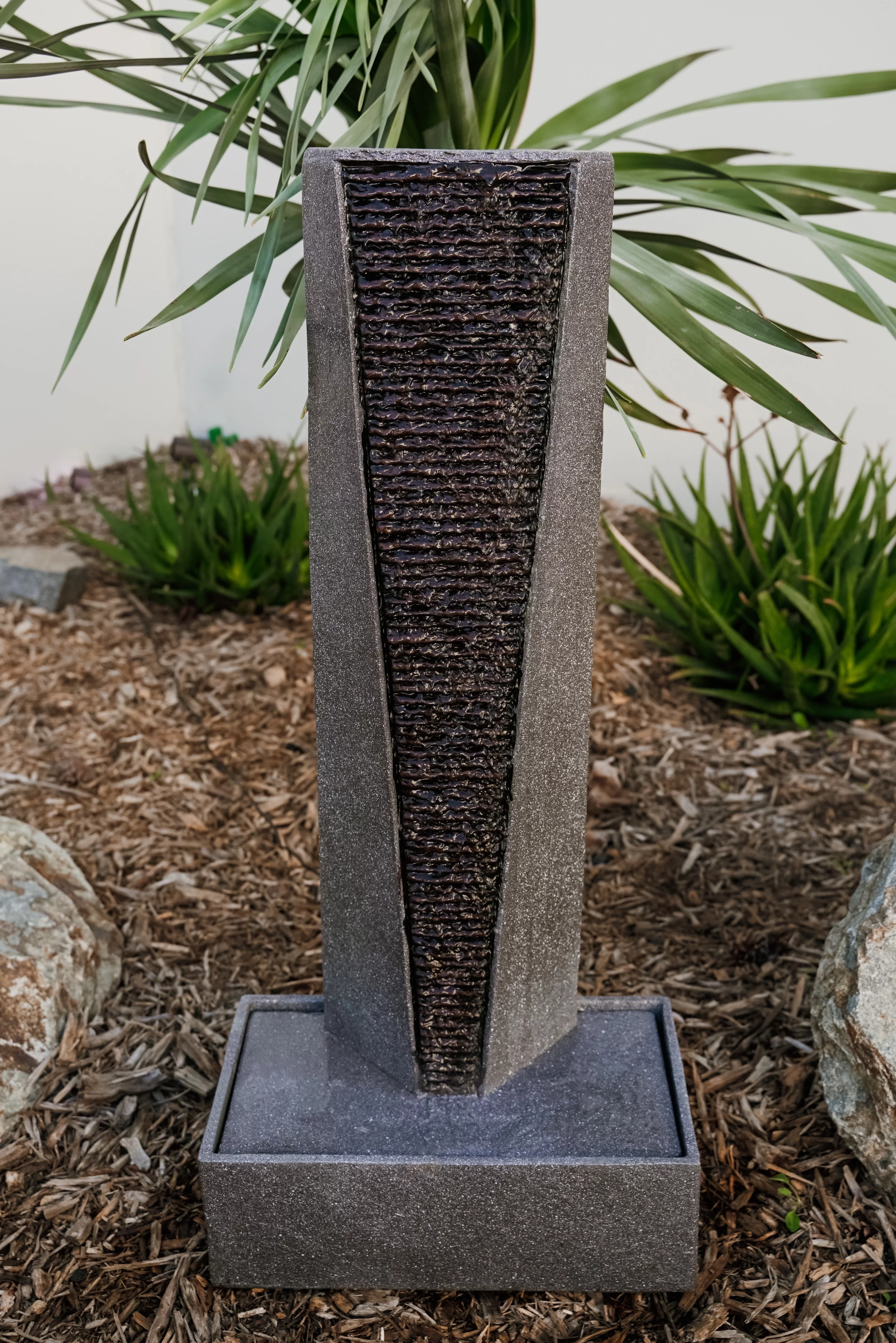 XBrand Free Standing Tall Water Fountain w/Pedestal, Indoor Outdoor Décor, 40 Inch Tall, Grey and Black