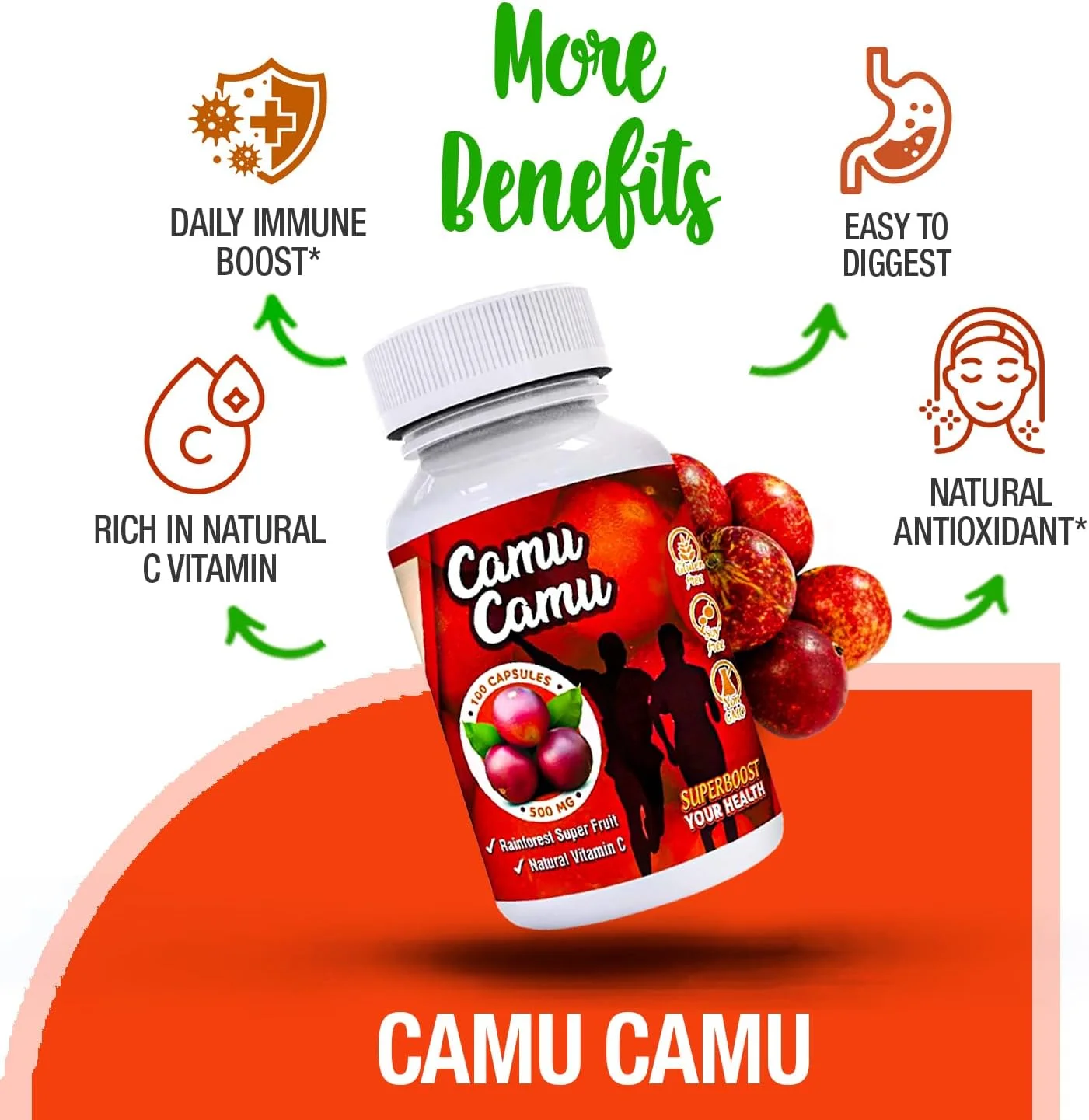 Sikyriah Camu Camu Capsules - Pure Peruvian Vitamin C Fruit - Antioxidant - 1000 mg per dose - 100% Pure Camu Camu Powder - Non GMO - Gluten Free
