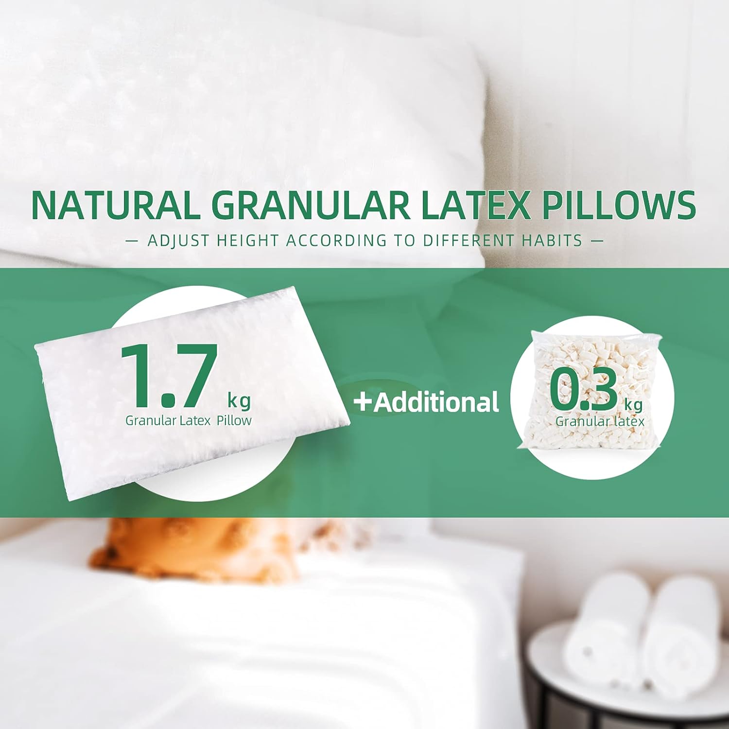 Adjustable Shredded Premium Latex Pillow, 100% Extra Soft Latex Pillow Hotel Collection Grade for Sleeping - Queen Size