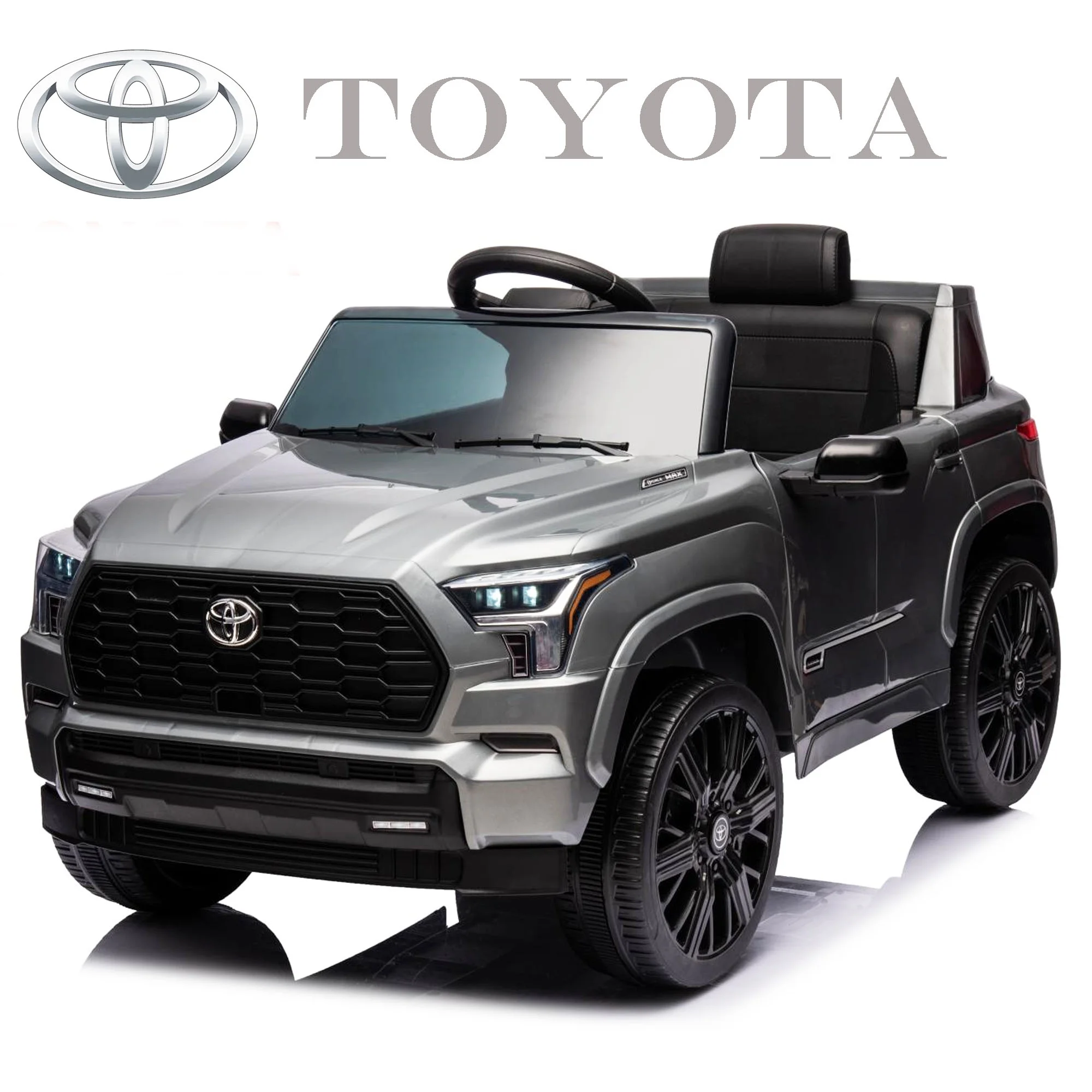 Toyota Sequoia Pickup 12V 7A Ride-On Cars with Remote Control, Battery Powered Ride-On Toys for Kids w/LED Light, 3 Speeds, Music, Horn, Bluetooth, Christmas Gifts for Boys and Girls, Grey