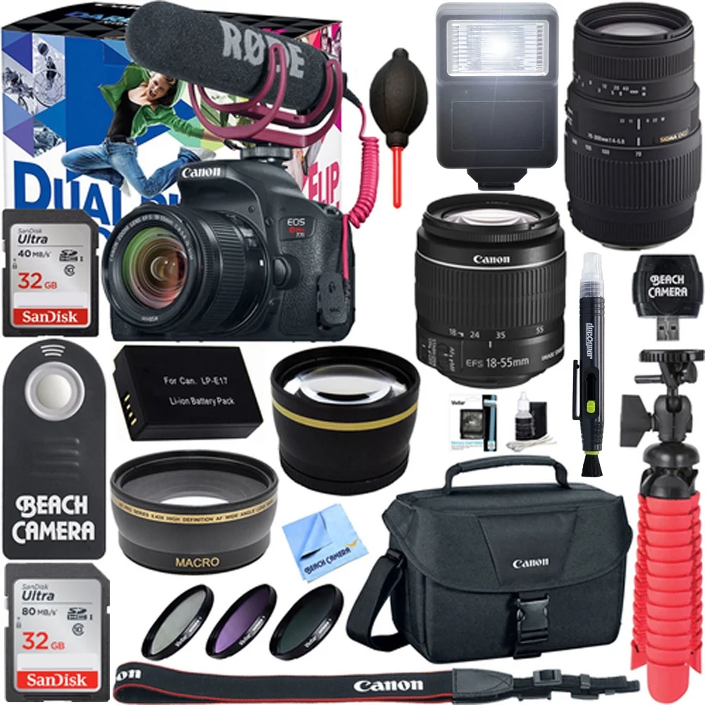 Canon EOS Rebel T7i Digital SLR Camera Video Creator Kit + EF-S 18-55mm IS STM & 70-300mm Dual Lens Accessory Bundle