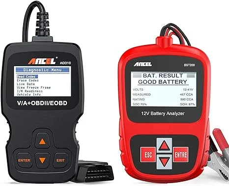 ANCEL BST200 12V Car Battery Load Tester and ANCEL AD310 Classic Enhanced Universal OBD II Scanner Car Engine Fault Code Reader