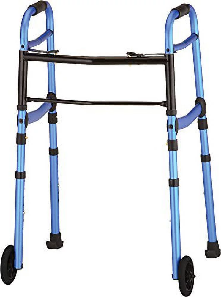 NOVA Medical Products Travel Folding Walker with wheels, Glide Skis and Mobility Bag, Blue, 7 Pound