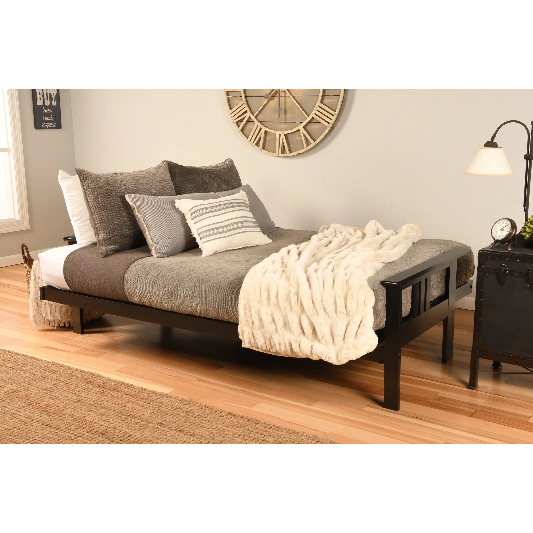 Somette  Monterey Futon Set in Black Finish with Twill Gray Mattress