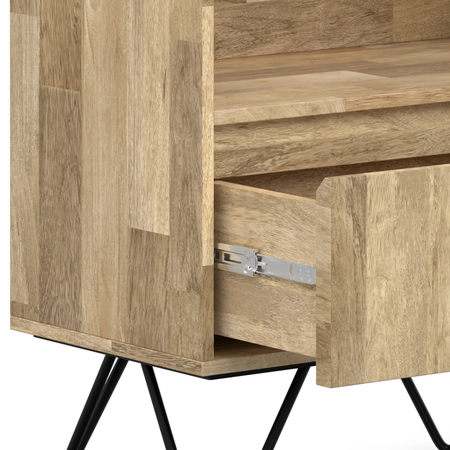 Simpli Home Hunter SOLID MANGO WOOD and Metal 64 inch x 24 inch Rectangle Modern Industrial Tall Bookcase in Natural