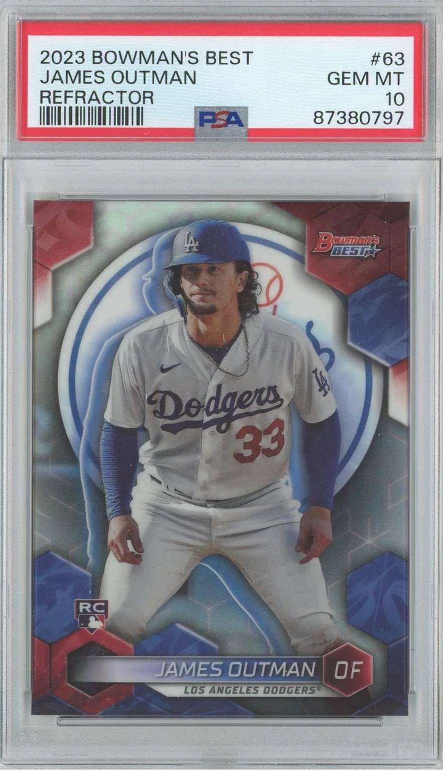 MLB 2023 Bowman's Best Baseball Refractor James Outman #63 (Rookie, PSA 10)