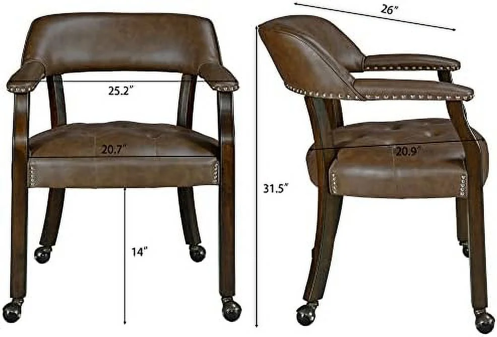 GEROBOOM Dining Chair with Casters  Kitchen Table Chair with Caster & Arms  Roller Poker Table Chairs with Wheels  Wood Captains Game Table Rolling Chairs(Cherry&Purplish Blue 153