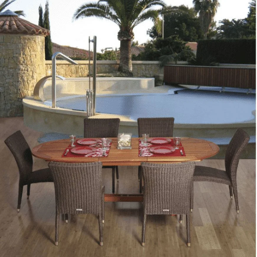 Amazonia Lemans Deluxe Oval Eucalyptus And Wicker Dining Set - Seats 6