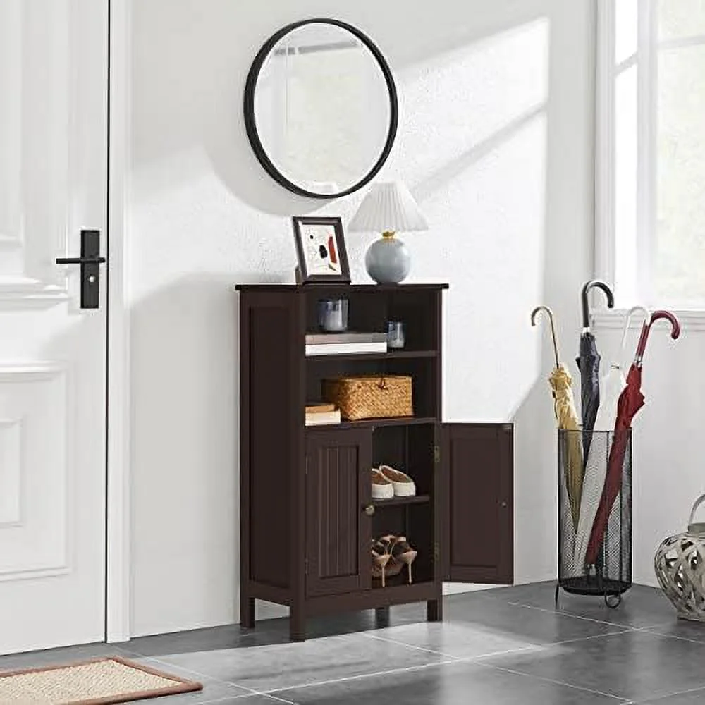 WTYNKAE Bathroom Floor Cabinet  Free Standing Cabinet with Double Door and Inner Adjustable   Shelved  Organizer for Living Room/Kitchen/Hallway/Home Office  Espresso
