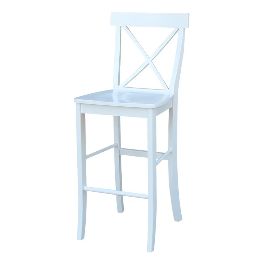 International Concepts Cross Back Solid Wood 30 in. Bar Height Stool in White