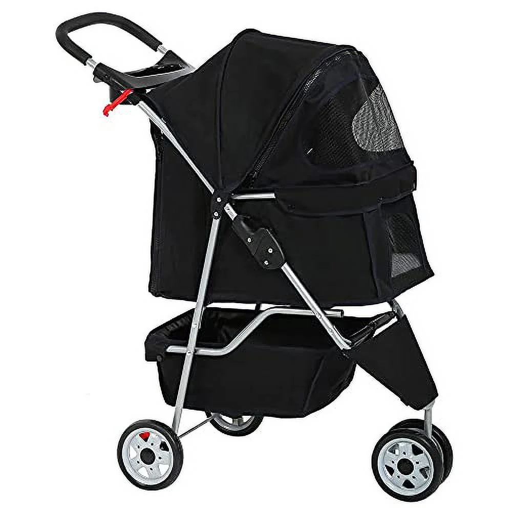 HGS Dog Stroller Pet Stroller 3 Wheels Travel Folding Carrier Strolling Cart for Medium Small Dogs&Cats, Pet Stroller Jogger Cat Dog Cage Pet Stroller, Black