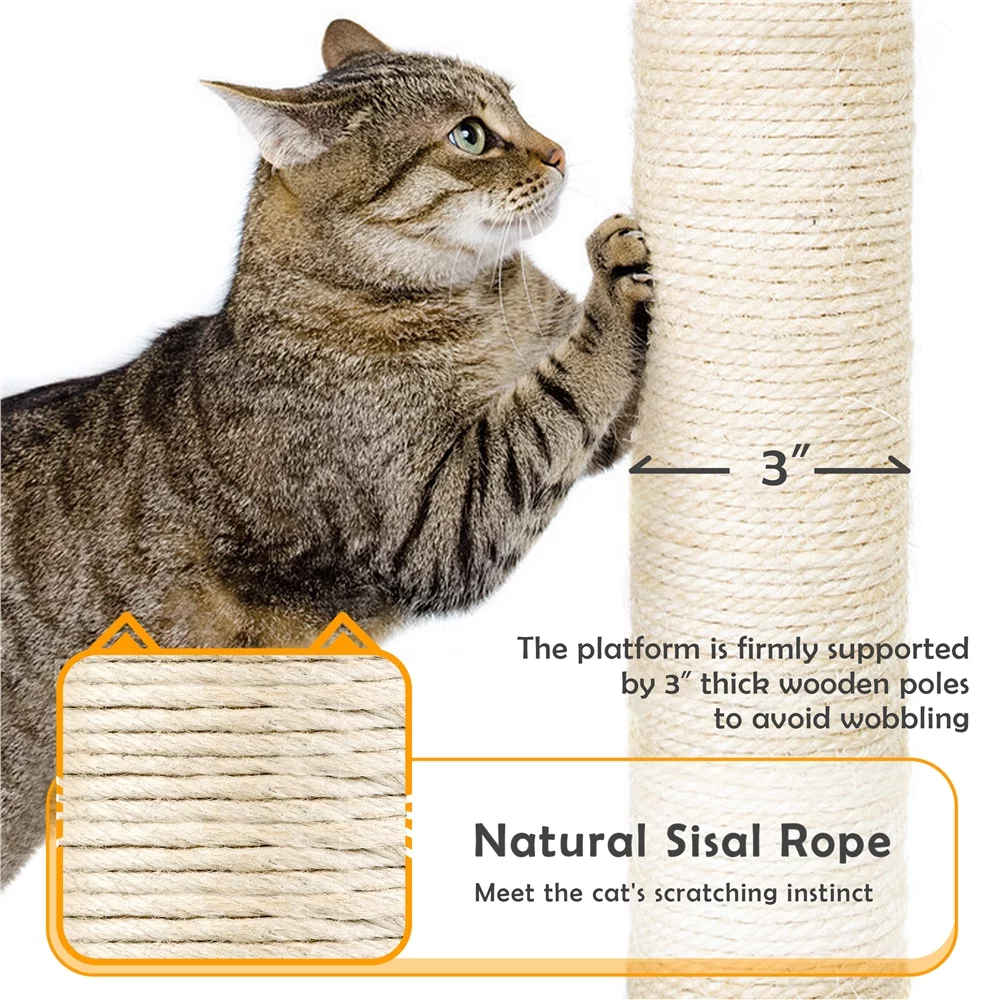 Topeakmart 52in Multilevel Cat Tree Condo Scratching Posts with Basket Hammock, Light Gray