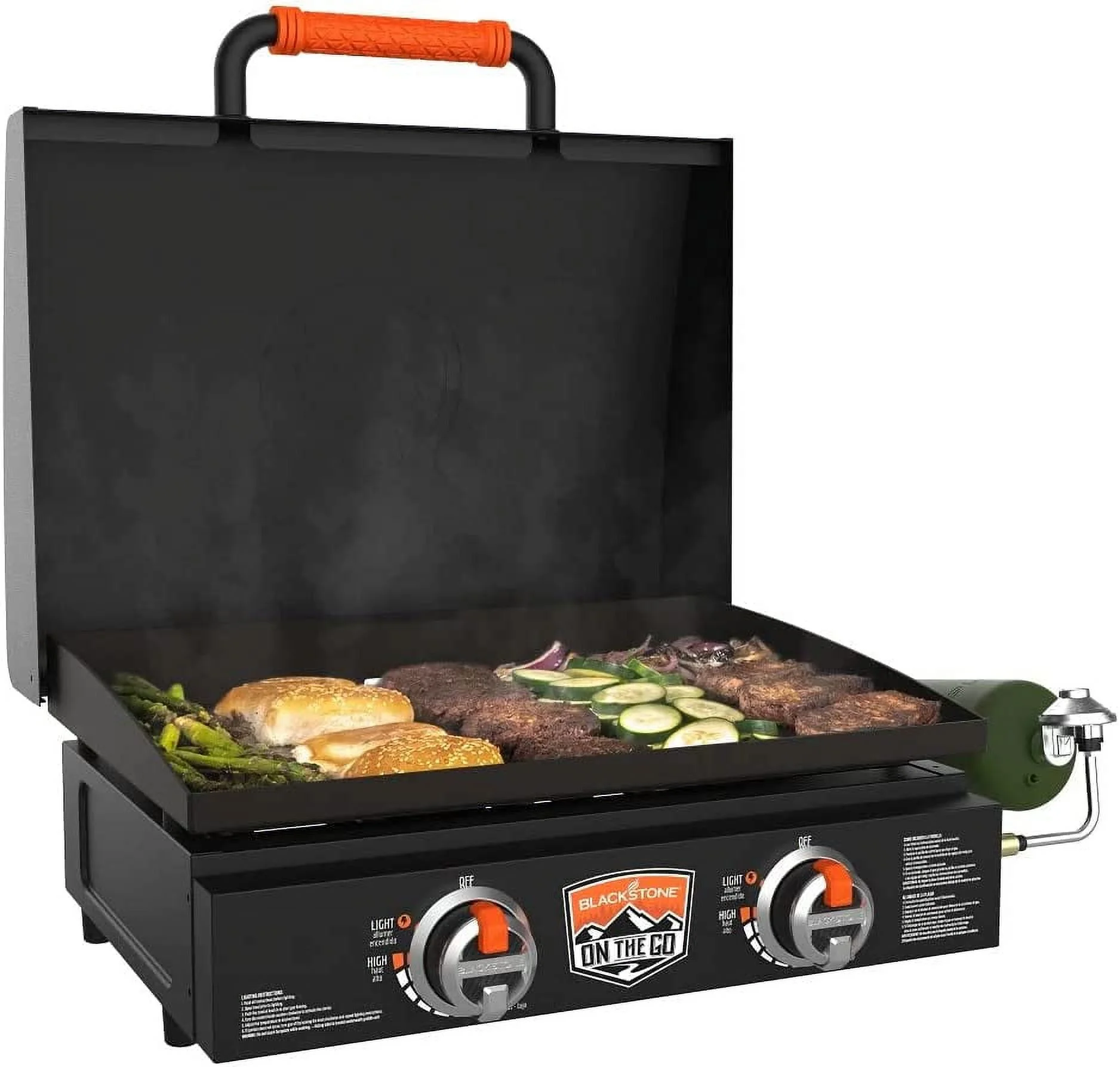 22 Inch Blackstone Griddle with Lid, Nonstick On The Go Tabletop Gas Griddle Outdoor Grill Combo with Blackstone Portable Prep Table, Blackstone Accessories, Seasoning and Wholesalehome Gloves & Cloth