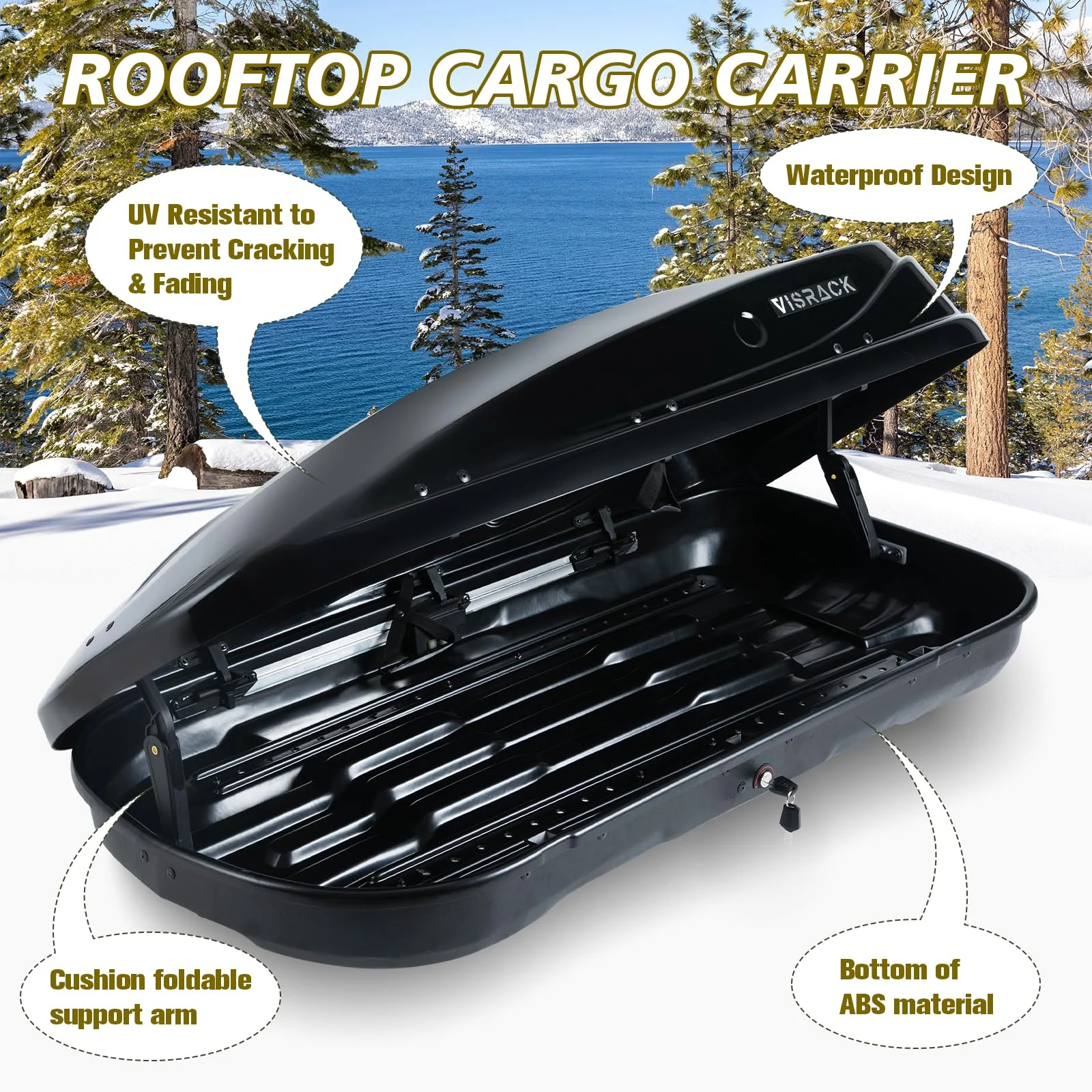 Gxcevsou 13 Cubic Feet Rooftop Cargo Carrier Box, Heavy Duty Hard Shell Roof with Security Keys, Waterproof Rooftop Cargo Box, 56 (L) x 30 (W) x 13.7(H) Inches, (Tool-Free Install), Black
