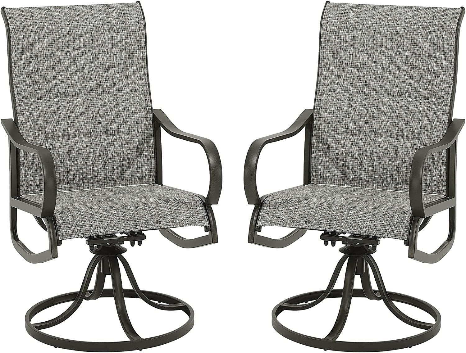 Poteban Patio Swivel Chairs Set of 2, Outdoor Dining Chairs High Back Padded All Weather Breathable Textilene Outdoor Swivel Chairs with Metal Rocking Frame for Lawn Garden Backyard Deck, Grey White